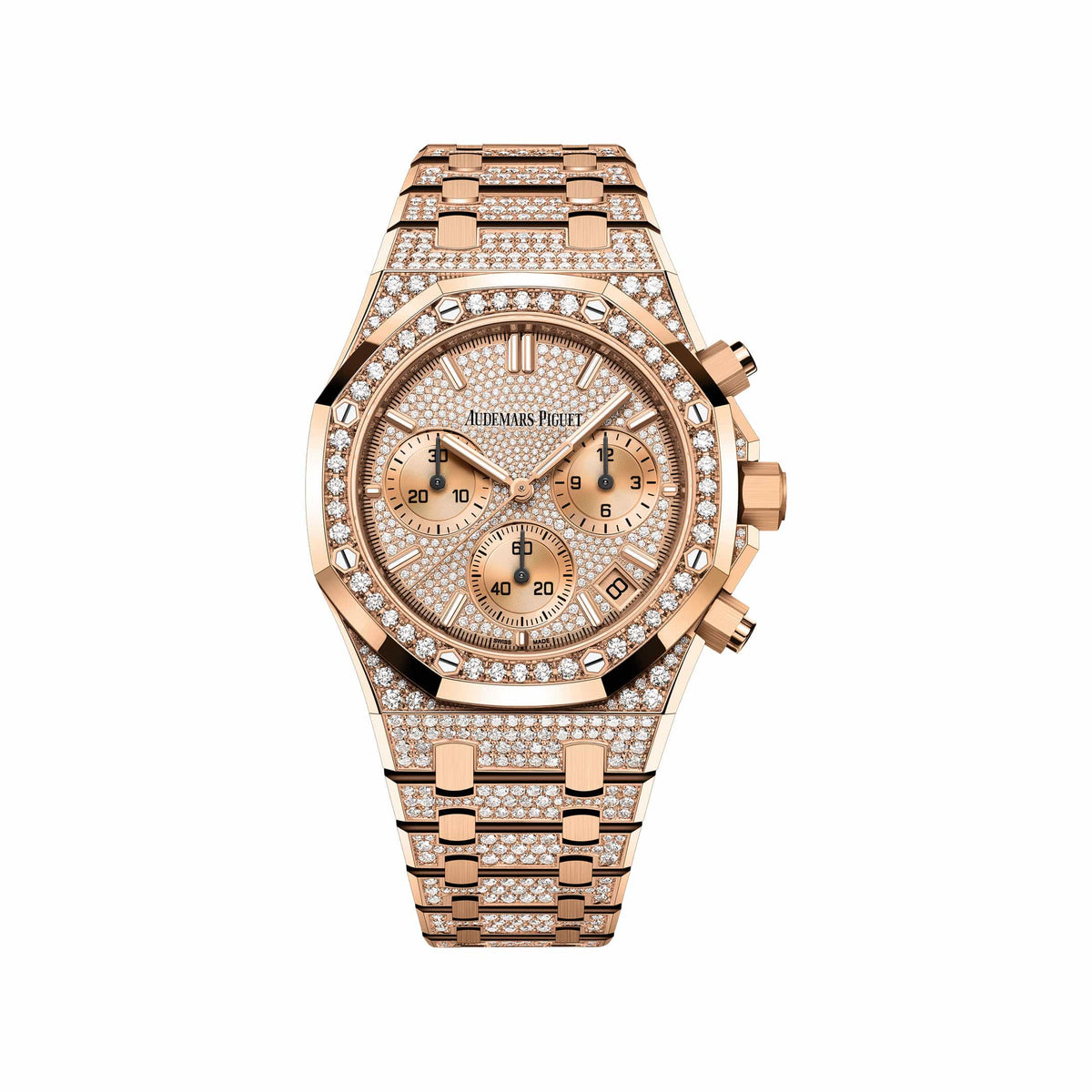 Audemars Piguet Royal Oak 26242OR.ZZ.1322OR.01 '50th Anniversary' Flyback Chronograph Rose Gold Diamond Dial Diamond Bezel