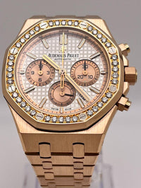 Thumbnail for Luxury Watch Audemars Piguet Royal Oak Chronograph Rose Gold Silver Dial Diamond Bezel 26315OR.ZZ.1256OR.01 Wrist Aficionado