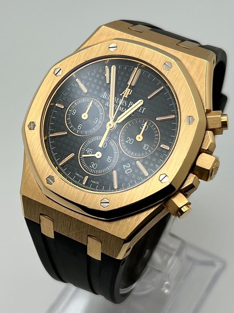 Luxury Watch Audemars Piguet Royal Oak Chronograph Rose Gold Black Dial 26320OR.OO.D002CR.01 Wrist Aficionado