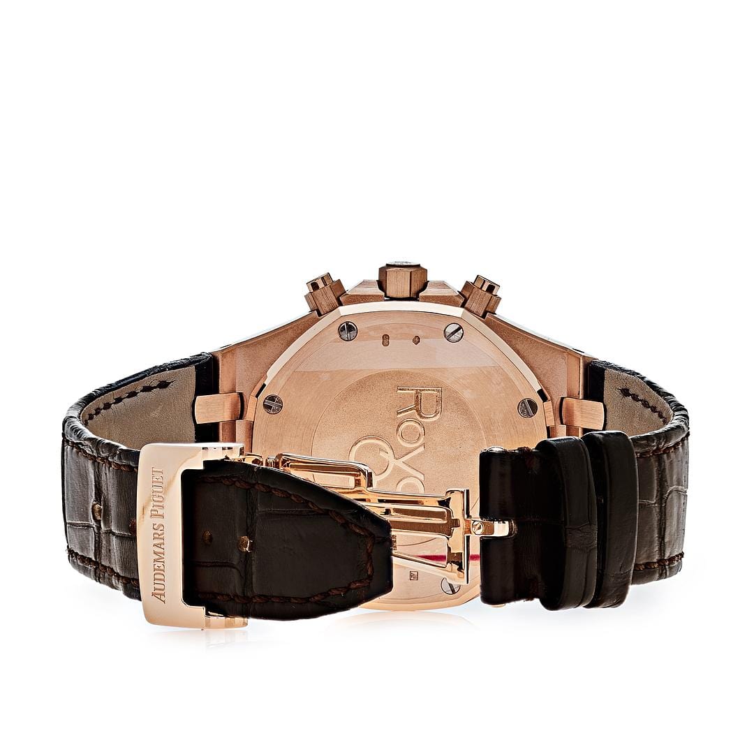 Luxury Watch Audemars Piguet Royal Oak Selfwinding Chronograph Rose Gold Brown Leather Strap 26331OR.OO.D821CR.01 Wrist Aficionado