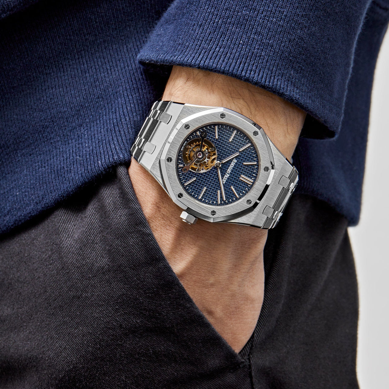 Luxury Watch Audemars Piguet Royal Oak 26510ST.OO.1220ST.01 'Tourbillon' Extra-Thin Steel Blue Dial Wrist Aficionado