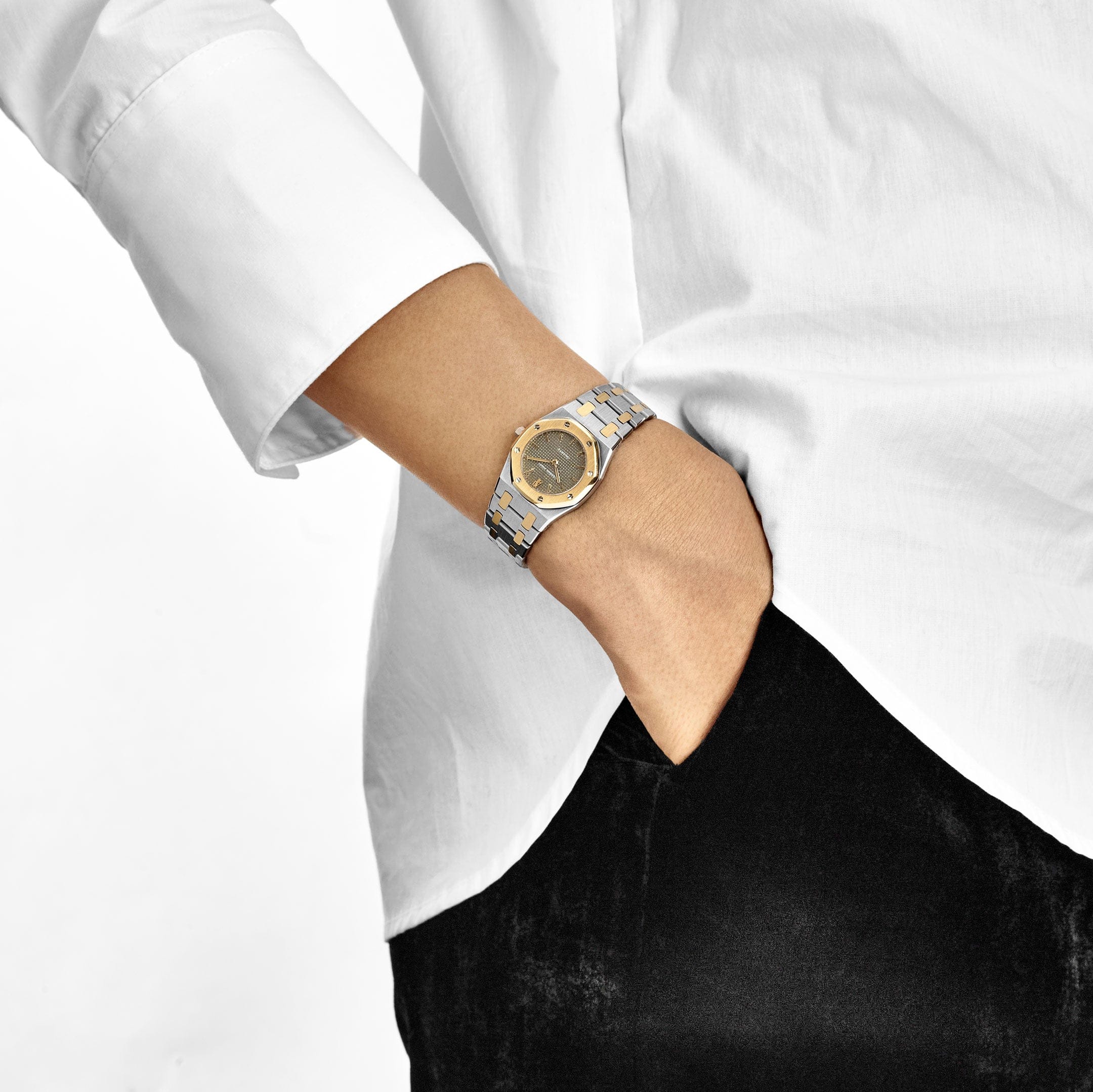 Audemars Piguet Royal Oak 6007SA 'Ladies' Stainless Steel Yellow Gold Grey Dial