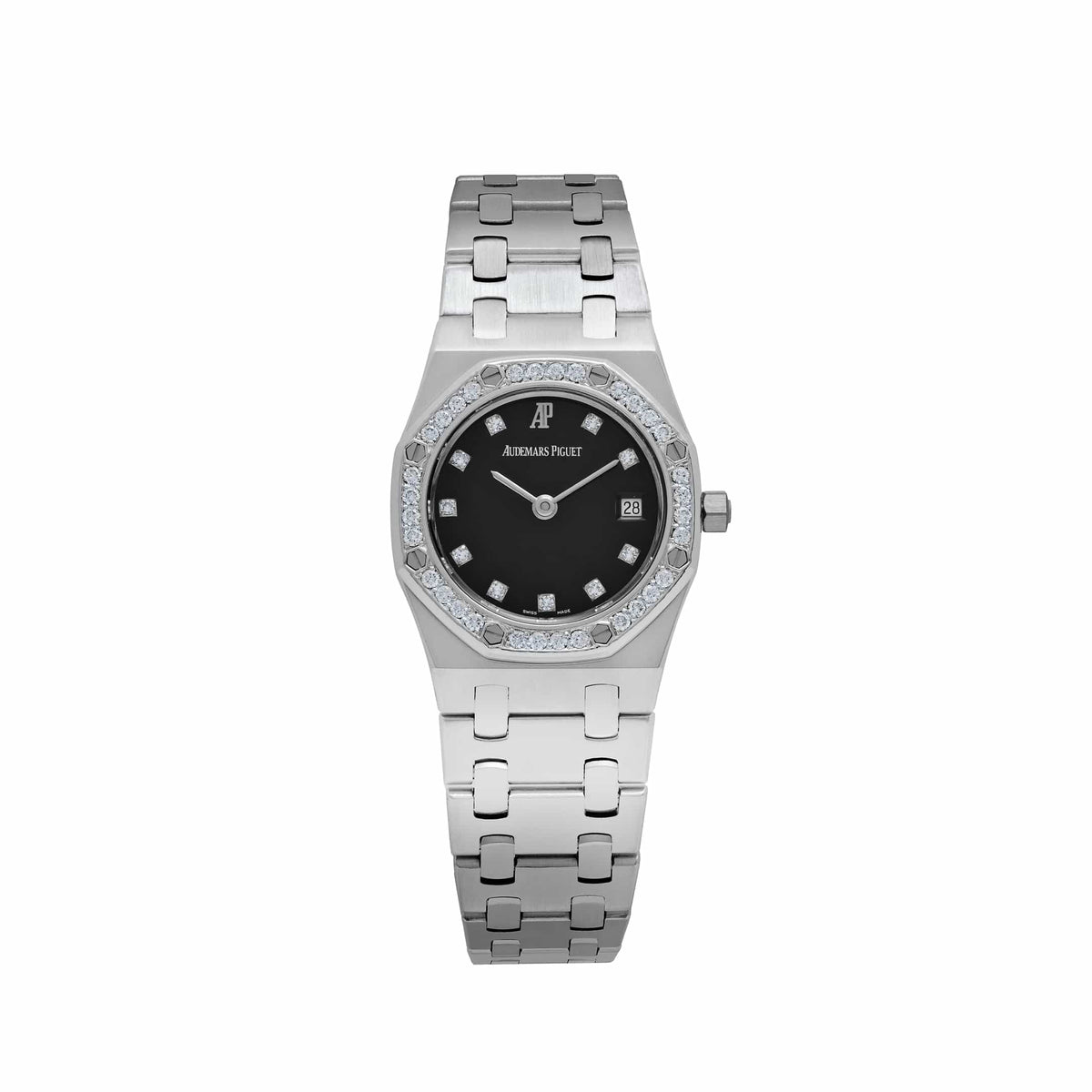 Audemars Piguet Royal Oak 66319BC.ZZ.0722BC.06 Vintage 'Ladies' White Gold Black Diamond Dial Diamond Bezel Quartz