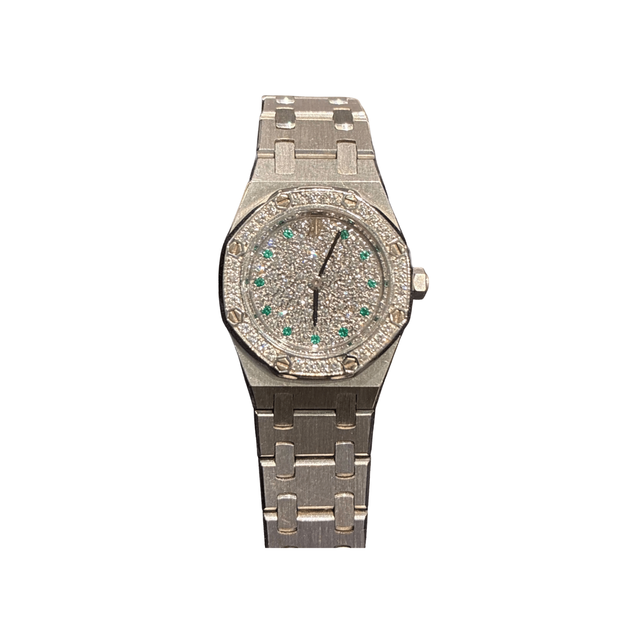 Audemars Piguet Royal Oak 67076BC.Z.1100BC.01 'Ladies' White Gold Diamond Emerald Dial Diamond Bezel Quartz