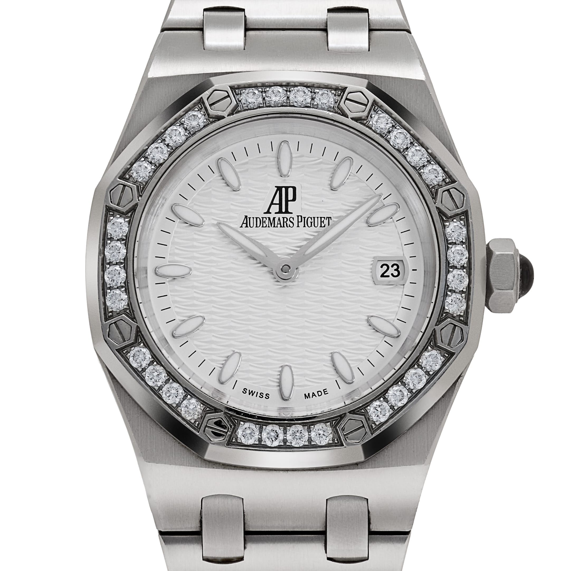 Audemars Piguet Royal Oak 67621ST.ZZ.1210ST.01 'Ladies' Stainless Steel Silver Dial Diamond Bezel Quartz
