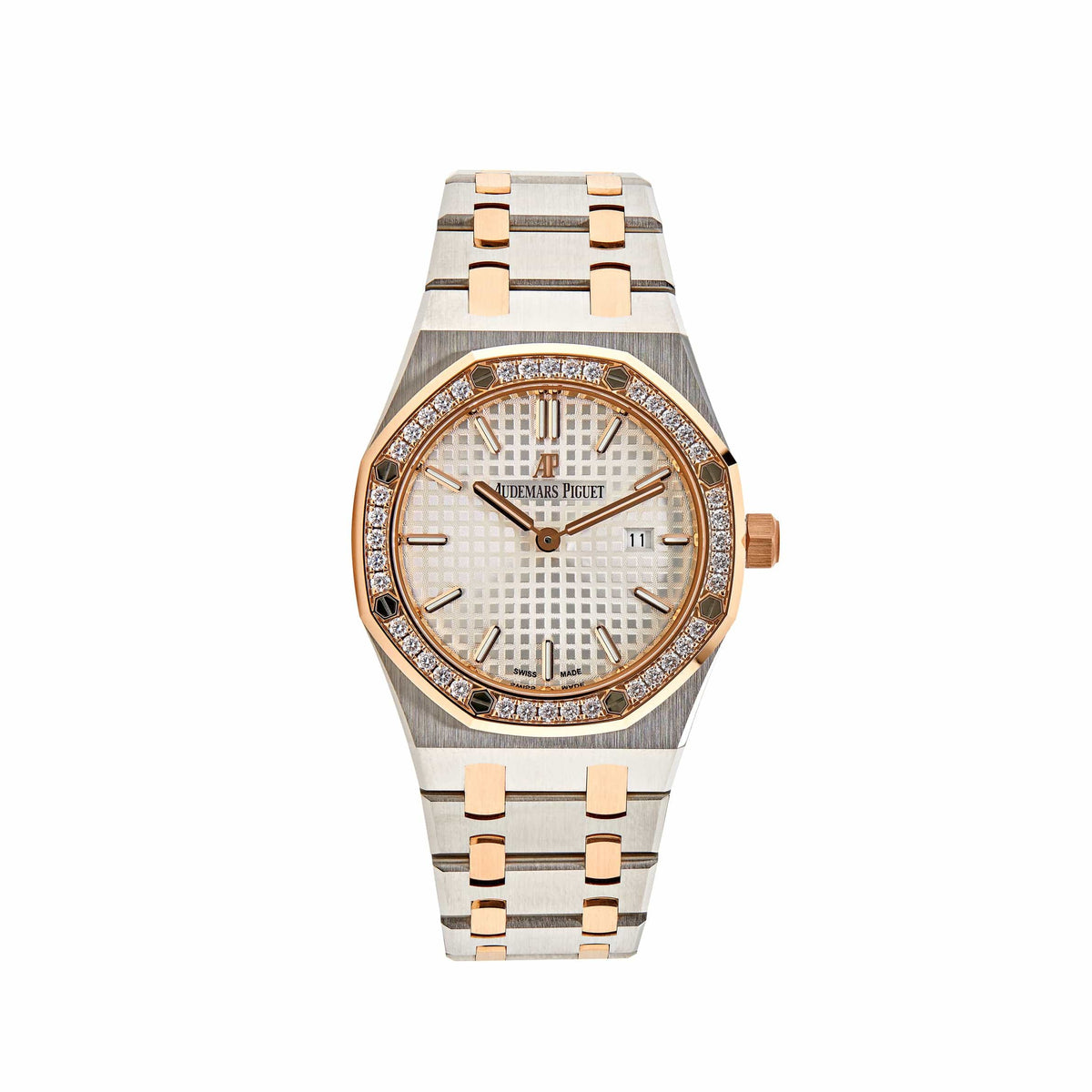 Audemars Piguet Royal Oak 67651SR.ZZ.1261SR.01 'Ladies' Rose Gold Stainless Steel Silver-Toned Dial Diamond Bezel Quartz