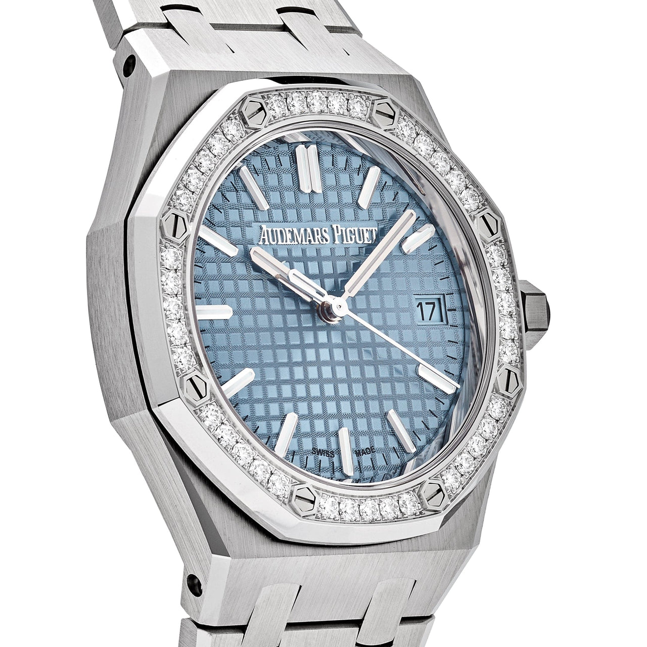 Audemars Piguet Royal Oak 77451ST.ZZ.1361ST.01 Selfwinding '50th Anniversary' Stainless Steel Light Blue Dial Diamond Bezel