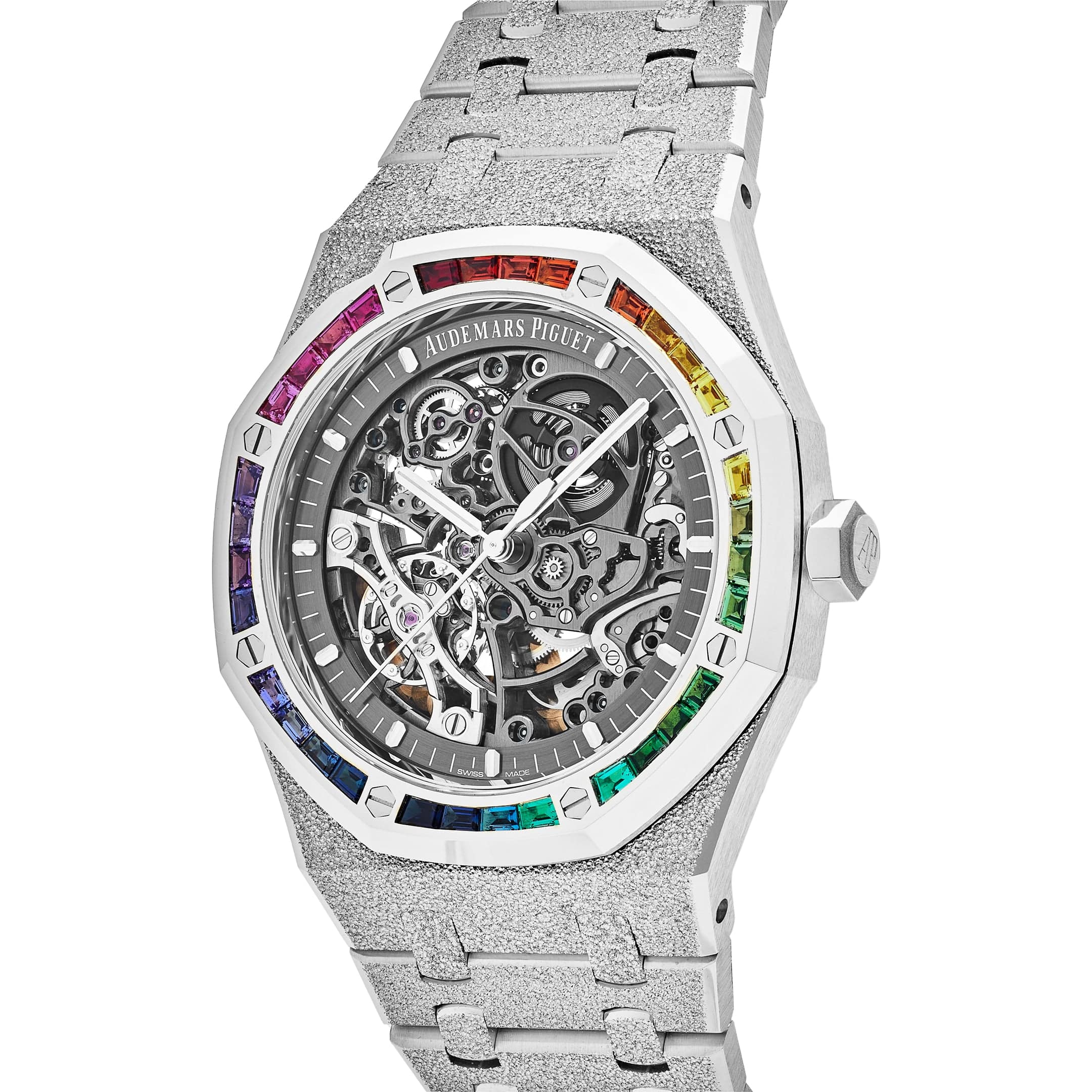 Audemars Piguet Royal Oak Double Balance Wheel Openworked Rainbow Bezel Frosted White Gold 15412BC.YG.1224BC.03 Wrist Aficionado