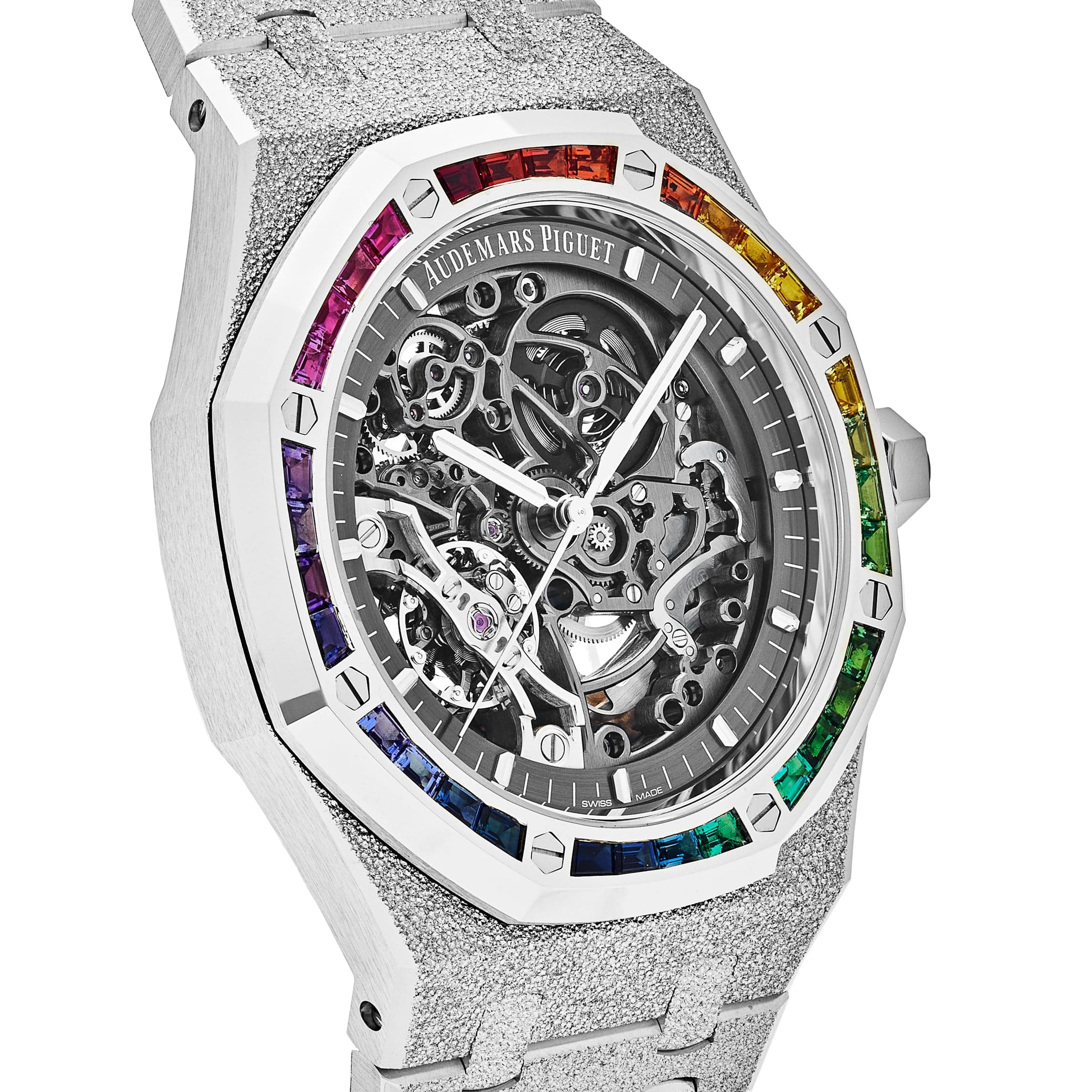 Audemars Piguet Royal Oak Double Balance Wheel Openworked Rainbow Bezel Frosted White Gold 15412BC.YG.1224BC.03 Wrist Aficionado