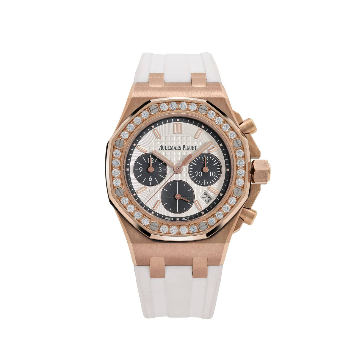 Audemars Piguet Royal Oak Offshore 26231OR.ZZ.D003CA.01 'Ladies' Chronograph Rose Gold Silver Dial Diamond Bezel
