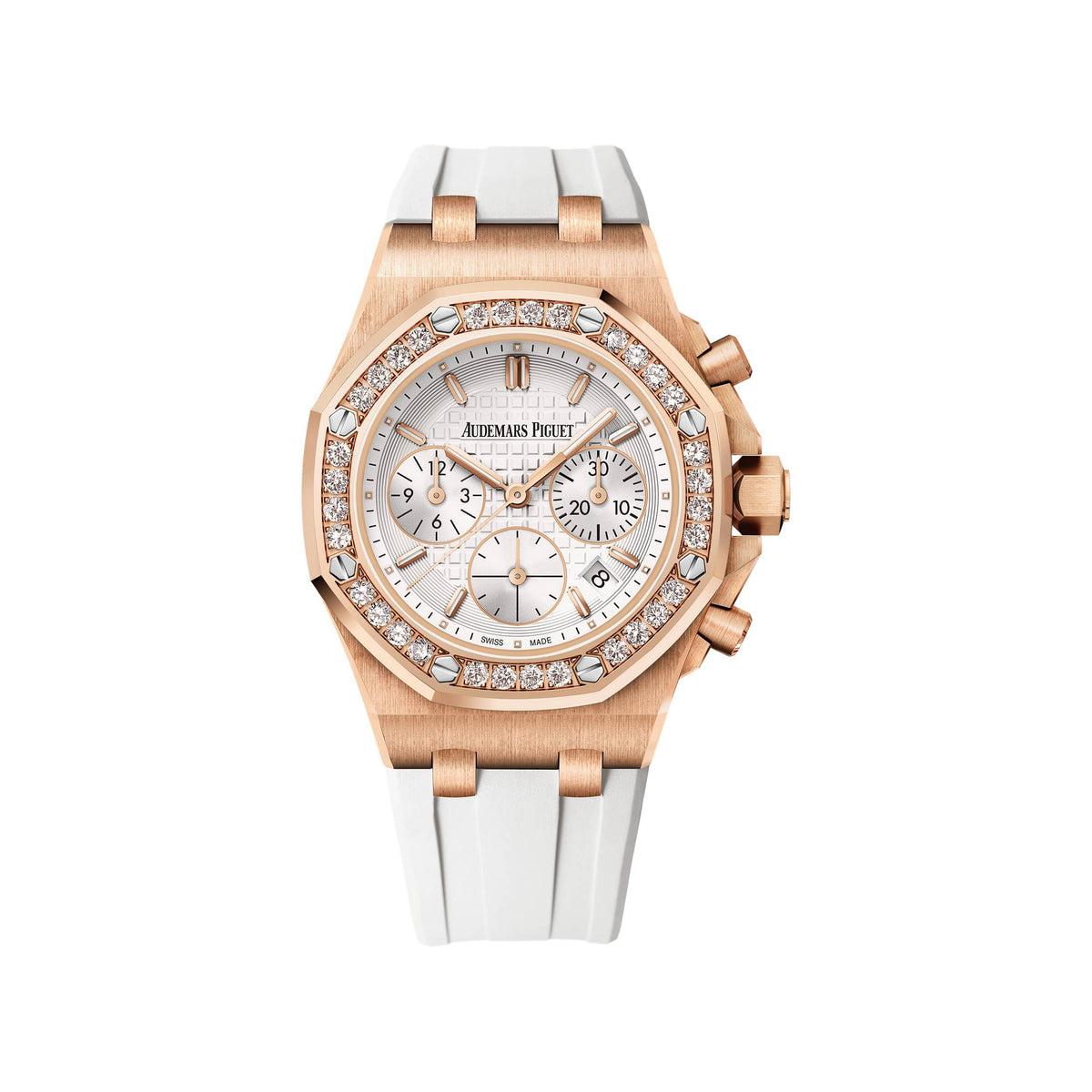 Audemars Piguet Royal Oak Offshore 26231OR.ZZ.D010CA.01 'Ladies' Chronograph Rose Gold Silver Dial Diamond Bezel