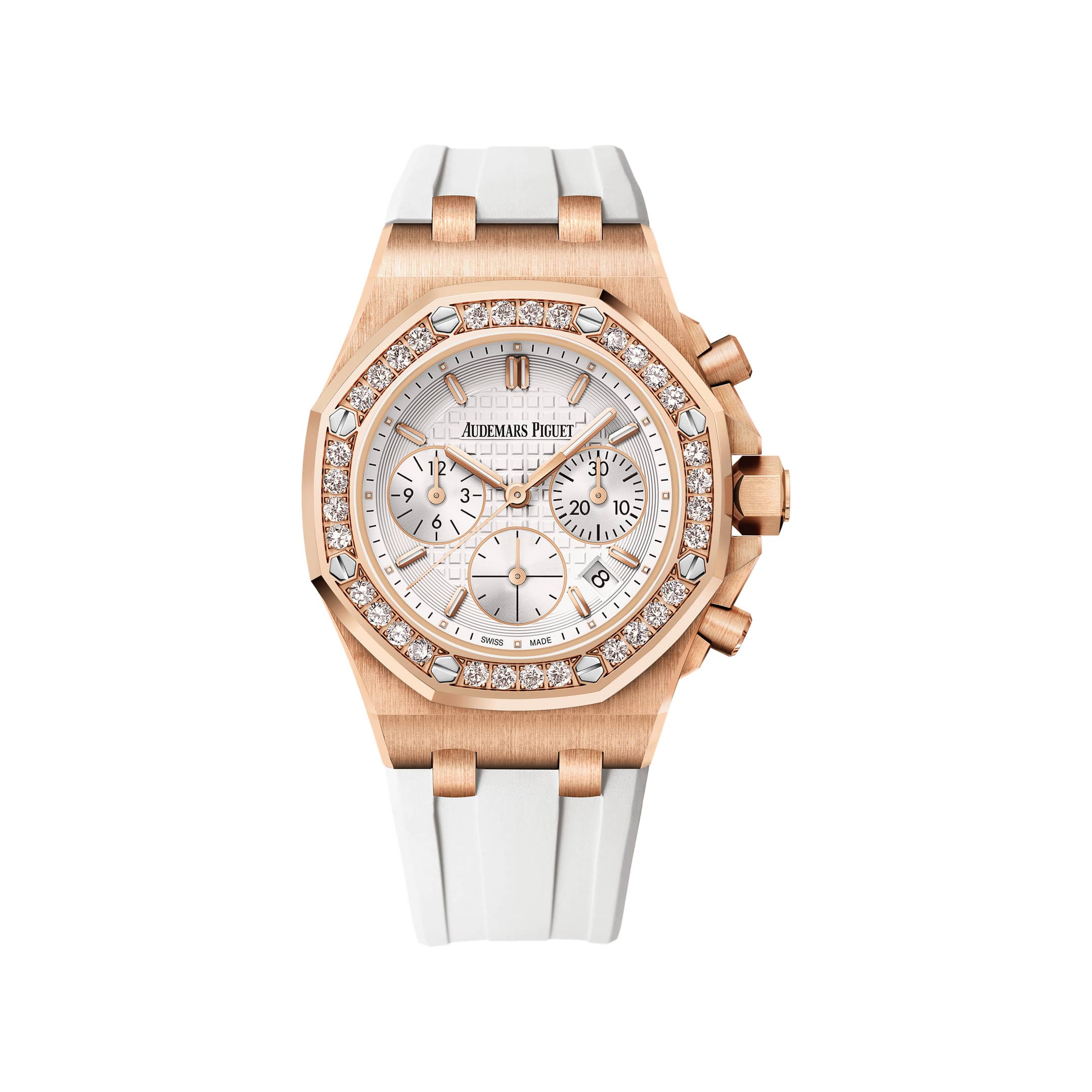 Audemars Piguet Royal Oak Offshore 26231OR.ZZ.D010CA.01 'Ladies' Chronograph Rose Gold Silver Dial Diamond Bezel