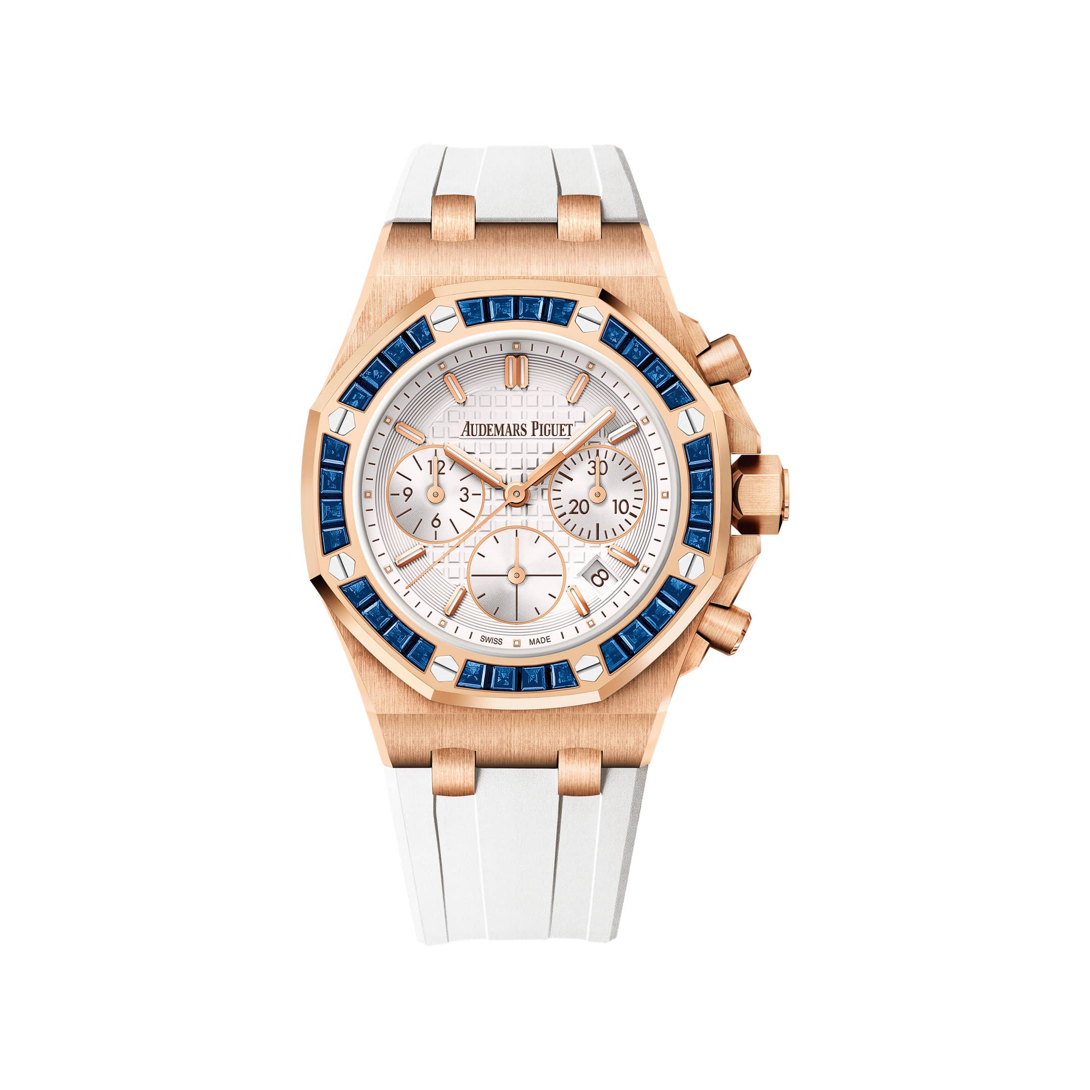 Audemars Piguet Royal Oak Offshore 26236OR.SS.D010CA.01 'Ladies' Chronograph Rose Gold Silver Dial Sapphire Bezel