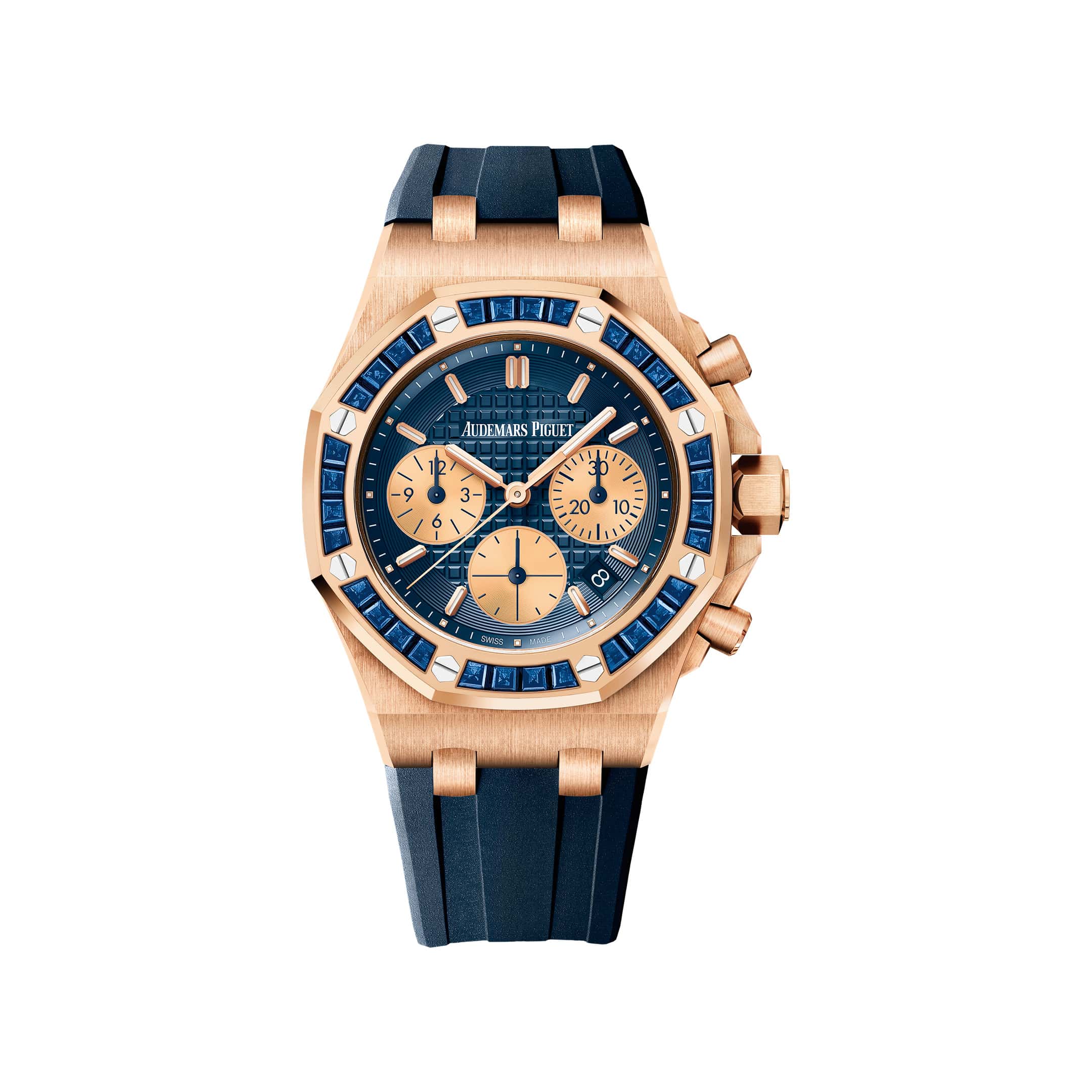 Audemars Piguet Royal Oak Offshore 26236OR.SS.D027CA.01 'Ladies' Chronograph Rose Gold Blue Dial Sapphire Bezel