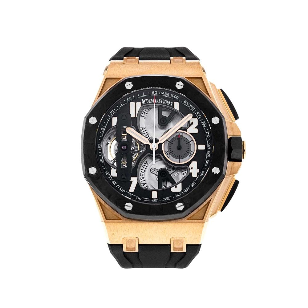 Luxury Watch Audemars Piguet Royal Oak Offshore Tourbillon Chronograph Rose Gold Transparent Dial 26288OF.OO.D002CR.01 Wrist Aficionado