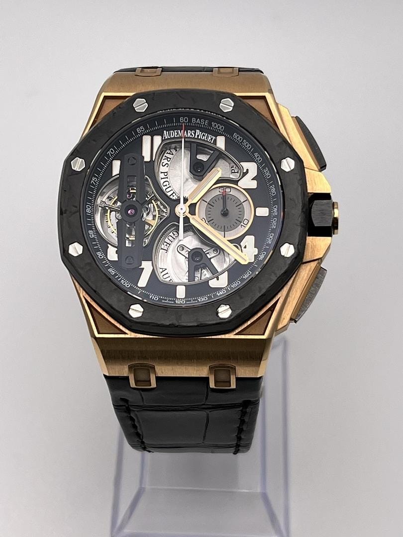Luxury Watch Audemars Piguet Royal Oak Offshore Tourbillon Chronograph Rose Gold Transparent Dial 26288OF.OO.D002CR.01 Wrist Aficionado