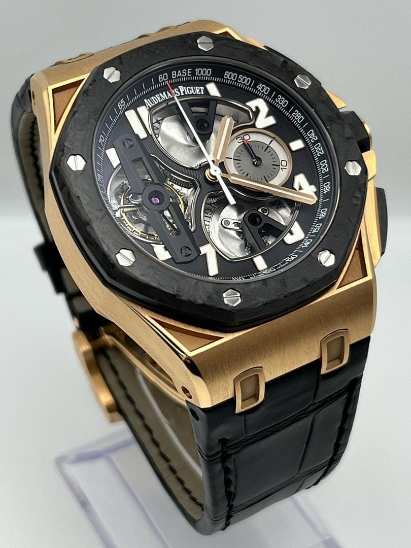 Luxury Watch Audemars Piguet Royal Oak Offshore Tourbillon Chronograph Rose Gold Transparent Dial 26288OF.OO.D002CR.01 Wrist Aficionado
