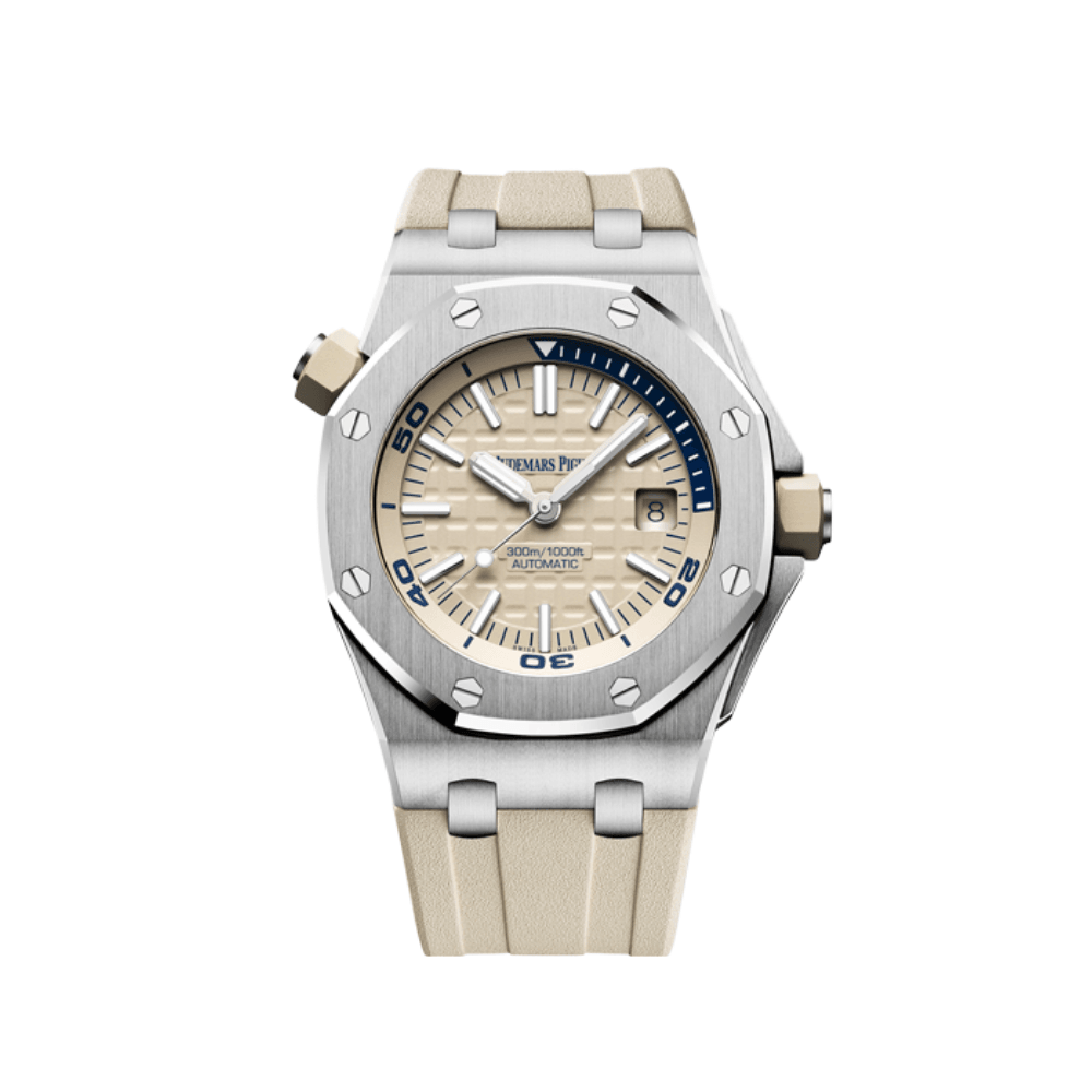 Luxury Watch Audemars Piguet Royal Oak Offshore Diver Stainless Steel Beige Dial 15710ST.OO.A085CA.01 Wrist Aficionado