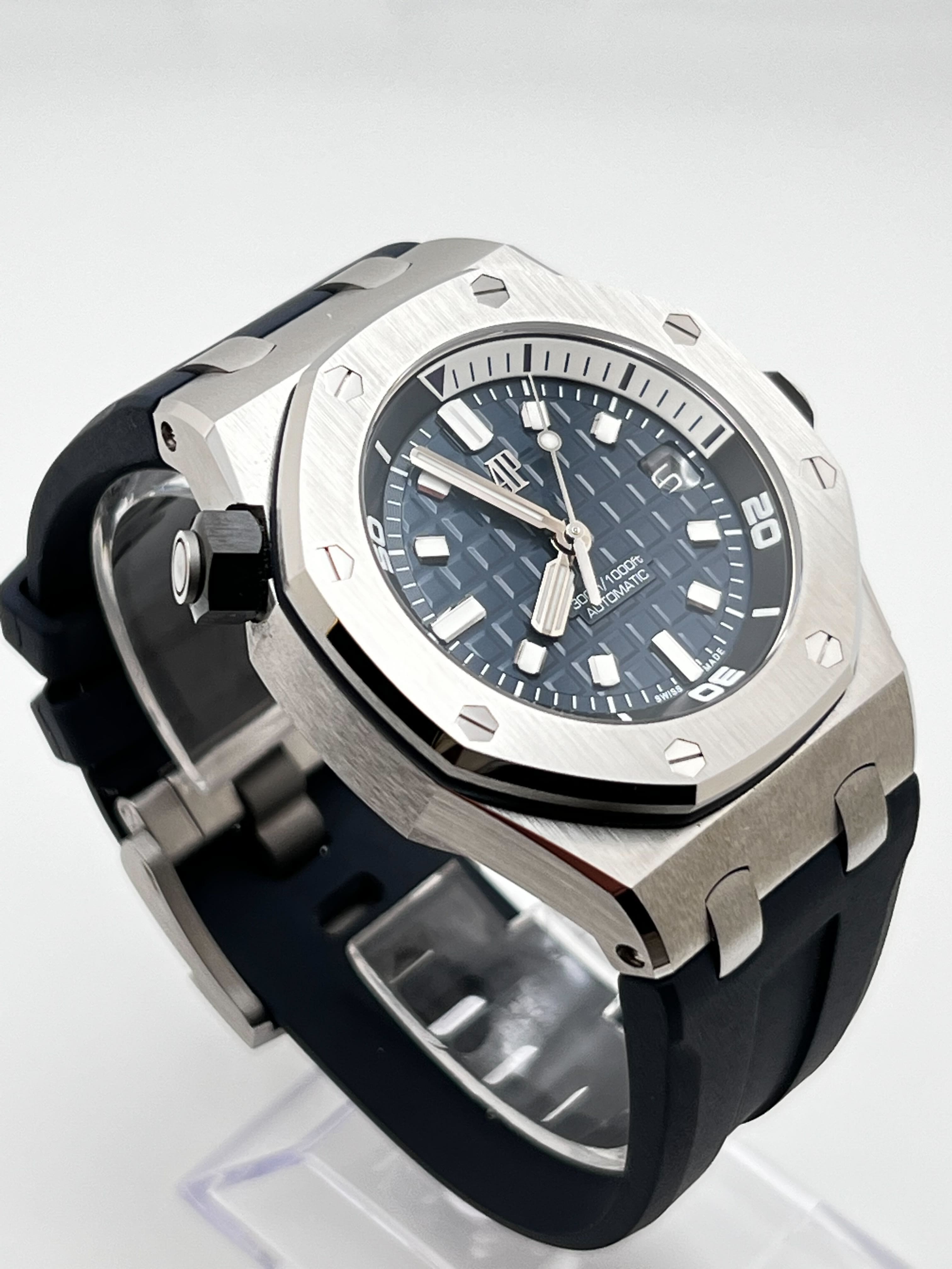 Luxury Watch Audemars Piguet Royal Oak Offshore Diver Stainless Steel Blue Dial 15720ST.OO.A027CA.01 Wrist Aficionado