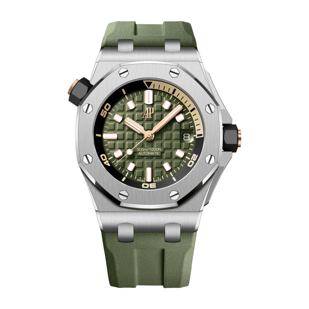 Luxury Watch Audemars Piguet Royal Oak Offshore Diver Stainless Steel Khaki Green Dial 15720ST.OO.A052CA.01 Wrist Aficionado