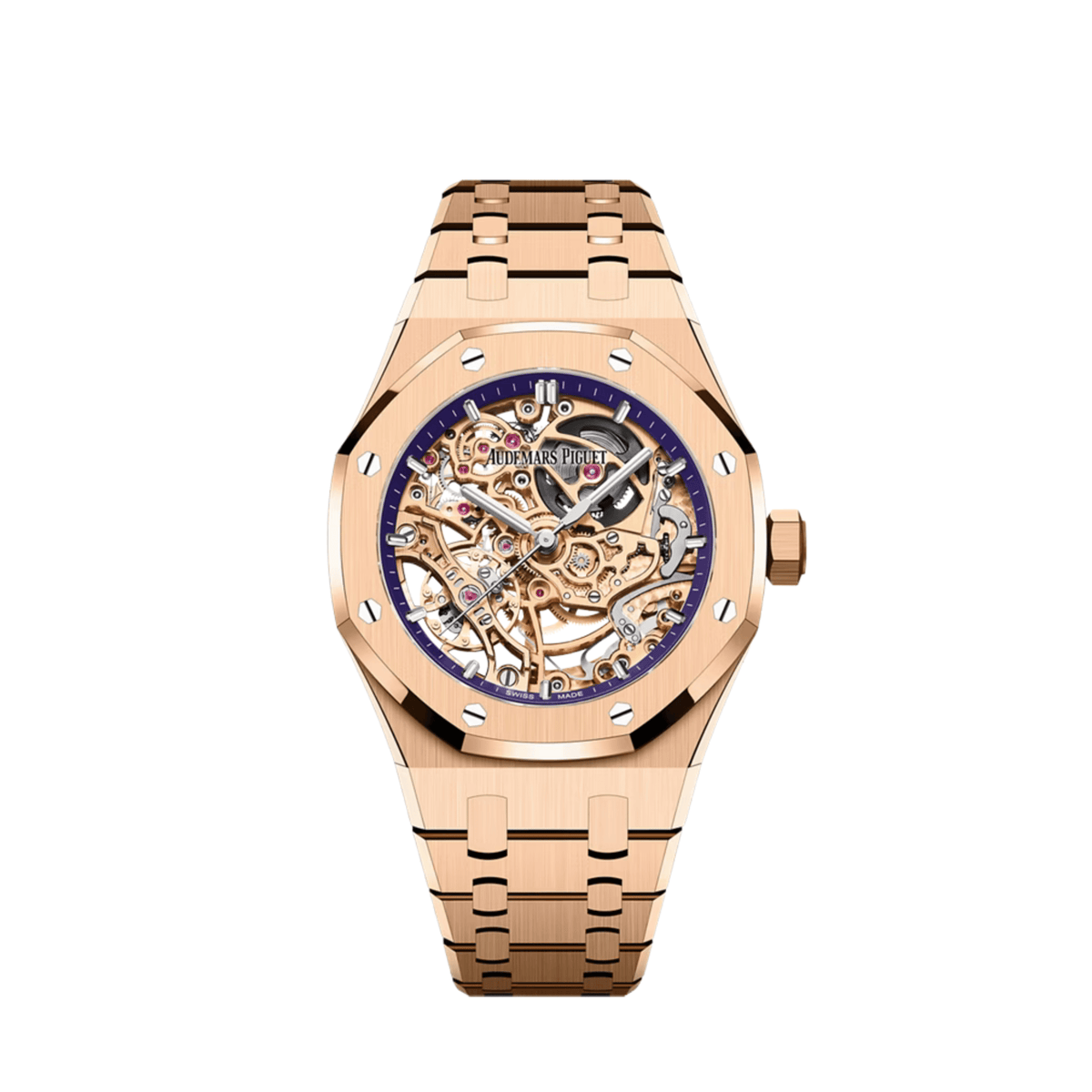 Audemars Piguet Royal Oak Openworked 15467OR.OO.1256OR.02 Double Balance Wheel Rose Gold Purple Inner Bezel