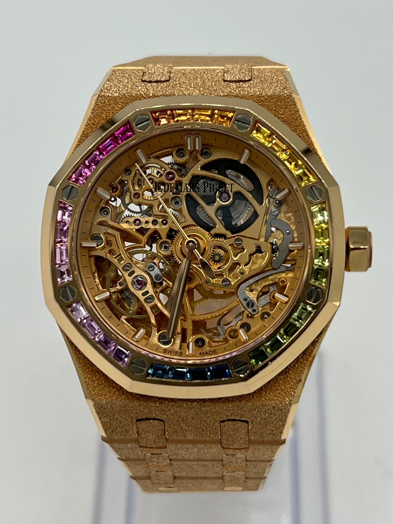 Audemars Piguet Royal Oak Openworked Frosted Rose Gold Rainbow Bezel 15468OR.YG.1259OR.01 Wrist Aficionado