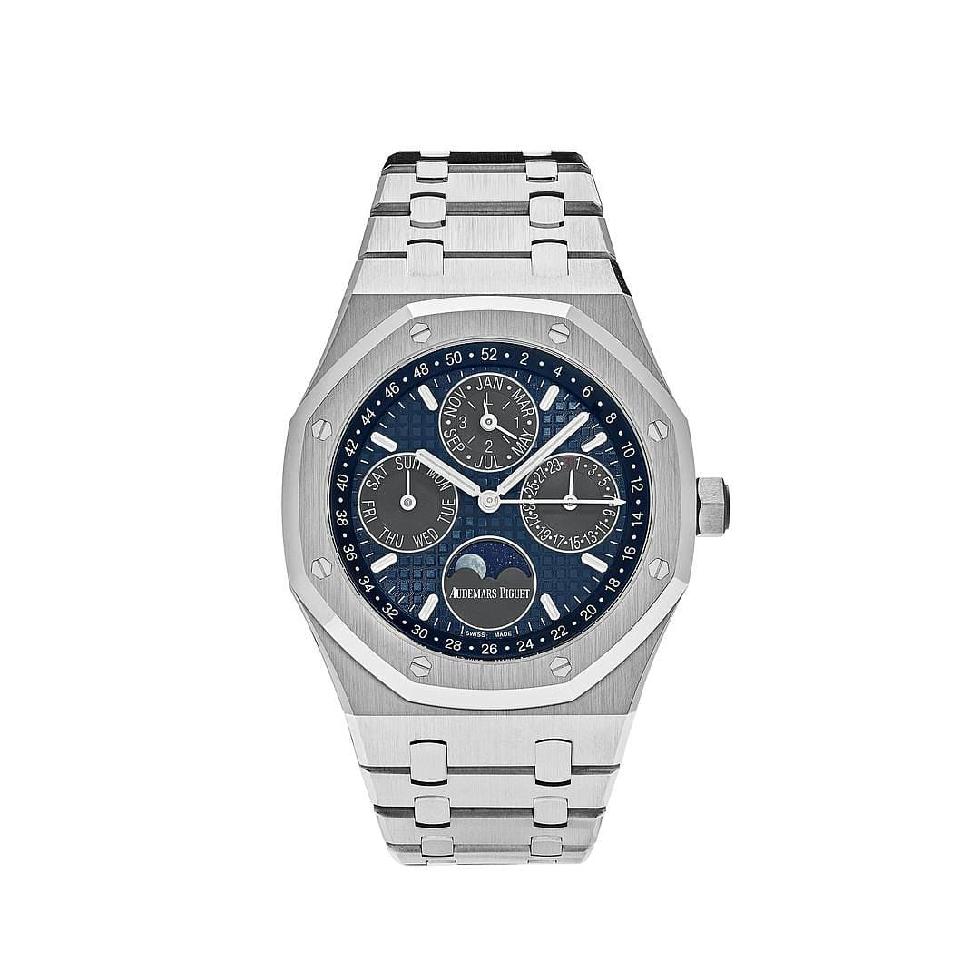 Luxury Watch Audemars Piguet Royal Oak Perpetual Calendar 41mm Titanium Blue Dial 26574TI.OO.1220TI.01 (2020) Wrist Aficionado