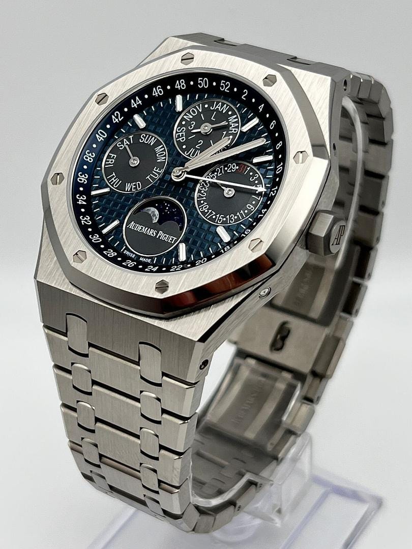Luxury Watch Audemars Piguet Royal Oak Perpetual Calendar 41mm Titanium Blue Dial 26574TI.OO.1220TI.01 (2020) Wrist Aficionado