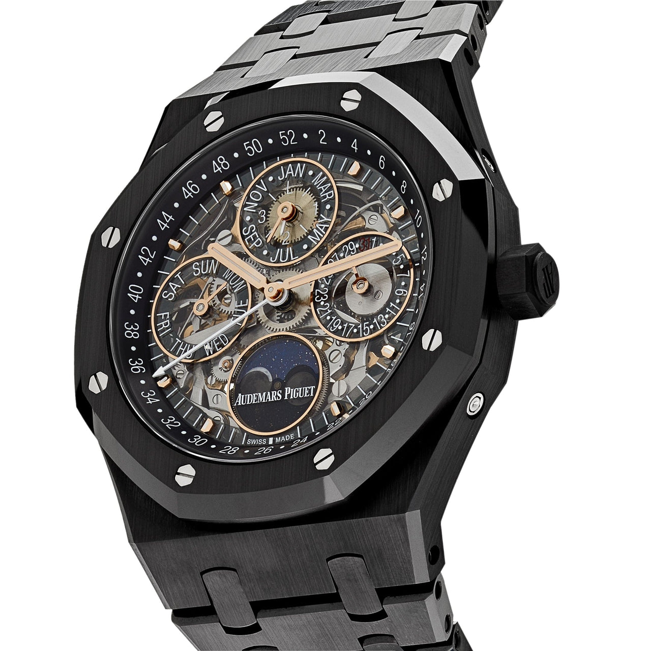 Luxury Watch Audemars Piguet Royal Oak Perpetual Calendar Openworked Black Ceramic 26585CE.OO.1225CE.01 Wrist Aficionado