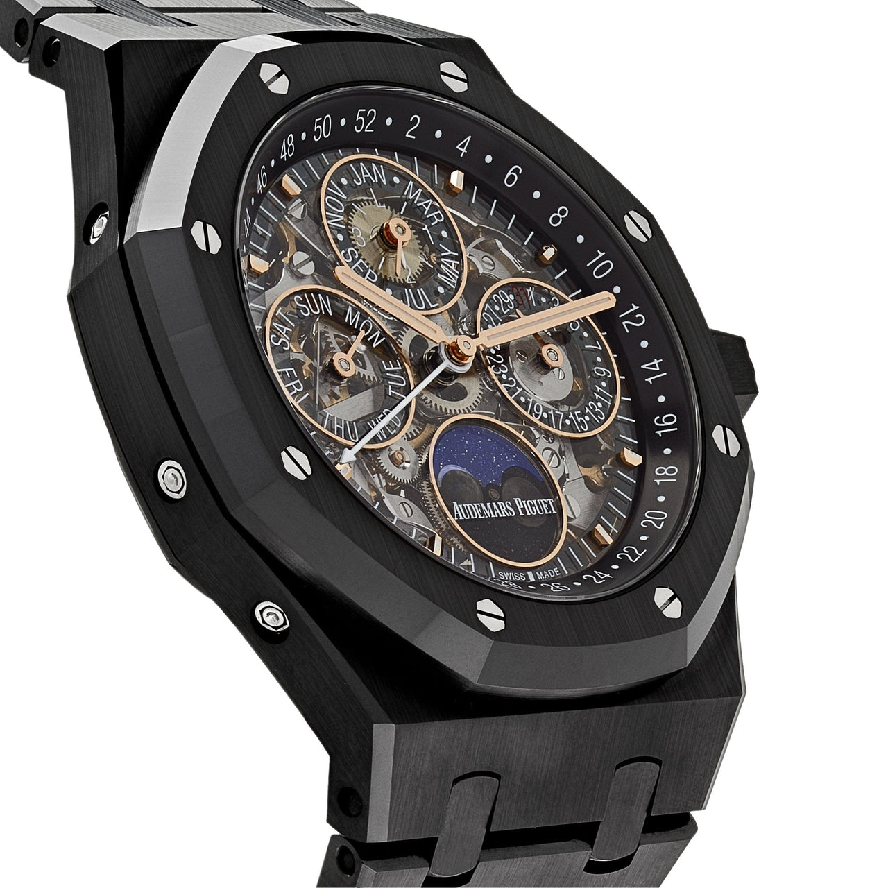 Luxury Watch Audemars Piguet Royal Oak Perpetual Calendar Openworked Black Ceramic 26585CE.OO.1225CE.01 Wrist Aficionado