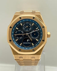 Thumbnail for Luxury Watch Audemars Piguet Royal Oak Perpetual Calendar Rose Gold Blue Dial 26574OR.OO.1220OR.02 Wrist Aficionado