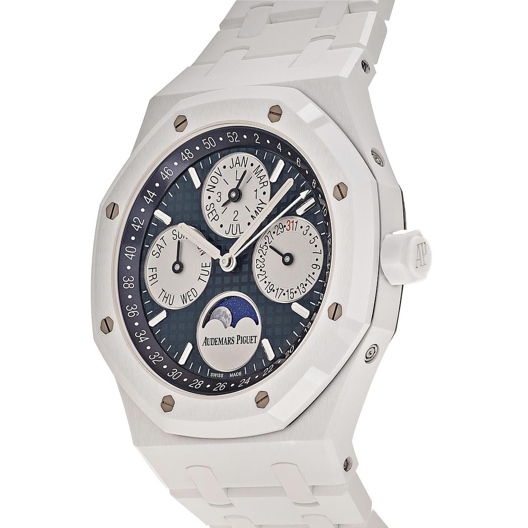 Luxury Watch Audemars Piguet Royal Oak Perpetual Calendar White Ceramic 26579CB.OO.1225CB.01 Wrist Aficionado
