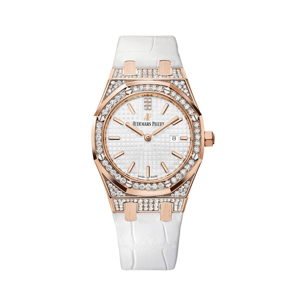 Luxury Watch Audemars Piguet Royal Oak Quartz 33mm Rose Gold Diamond Bezel 67652OR.ZZ.D011CR.01 Wrist Aficionado