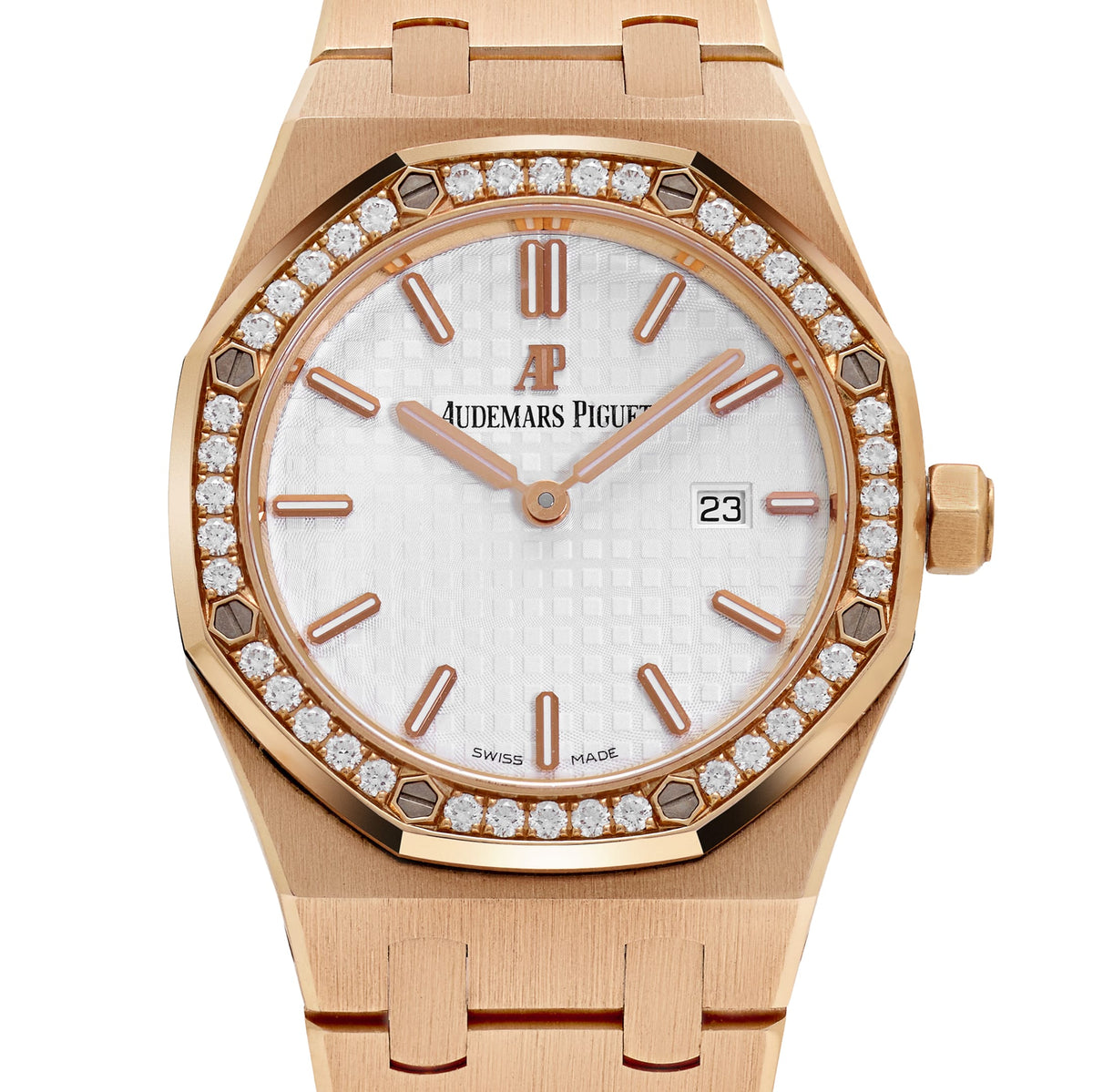 Audemars Piguet Royal Oak Quartz 67651OR.ZZ.1261OR.01 'Ladies' Rose Gold White Dial Diamond Bezel Quartz (2015)