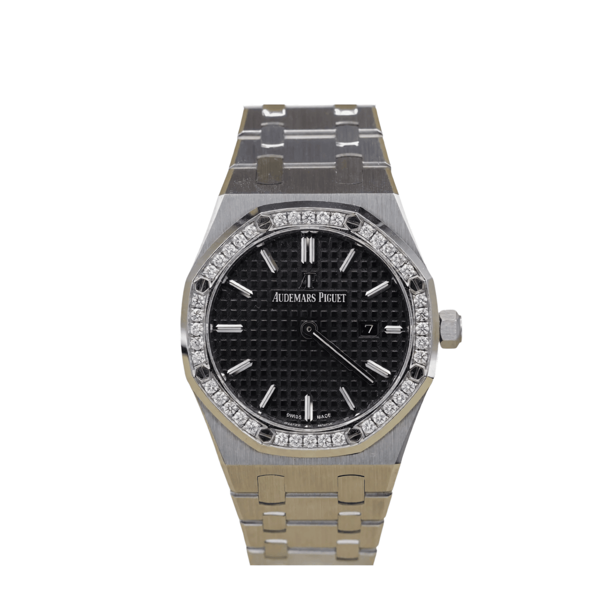 Audemars Piguet Royal Oak Quartz 67651ST.ZZ.D002CR.01 'Ladies' Stainless Steel Black Dial Diamond Bezel (2014)