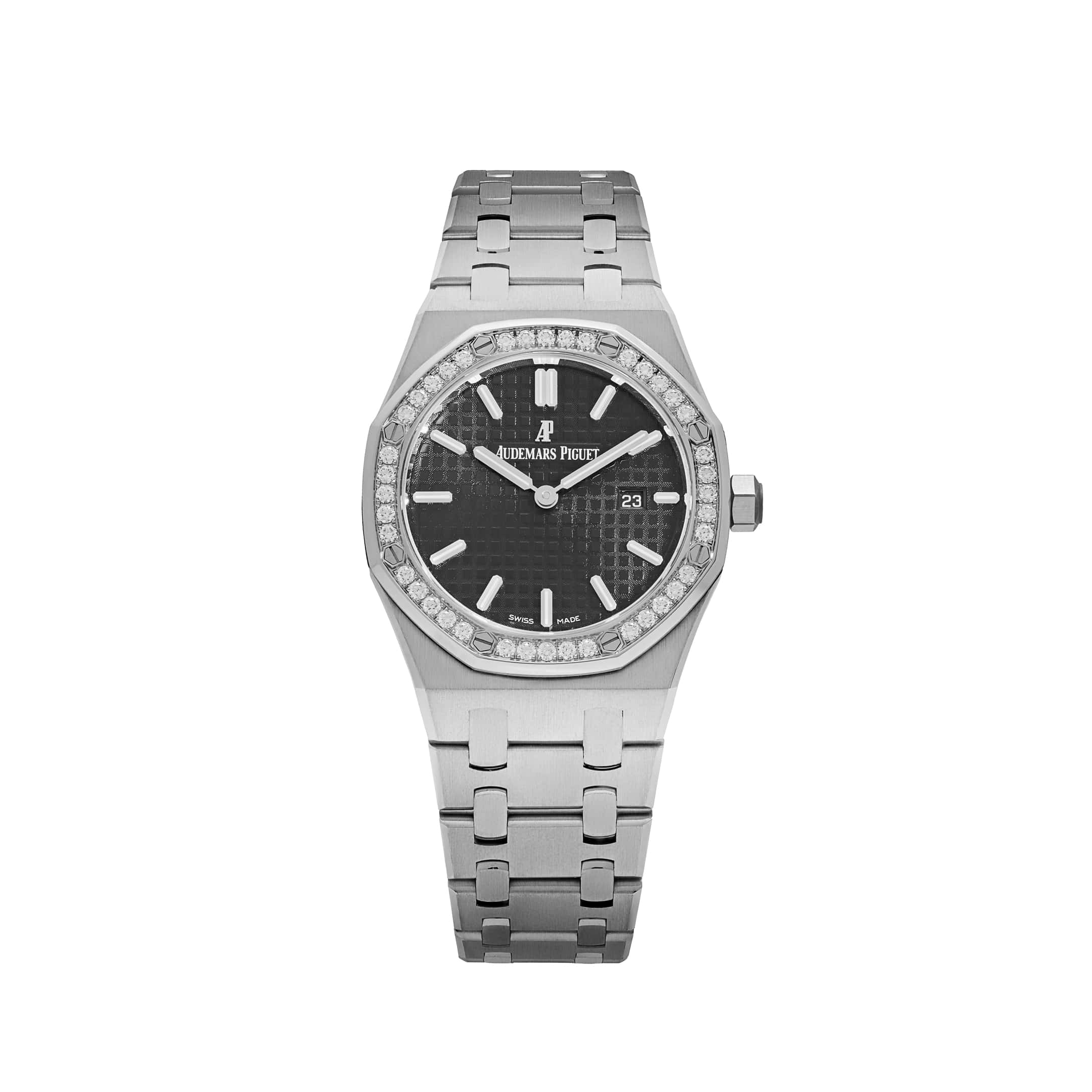 Audemars Piguet Royal Oak Quartz 67651ST.ZZ.D002CR.01 'Ladies' Stainless Steel Black Dial Diamond Bezel (2014)