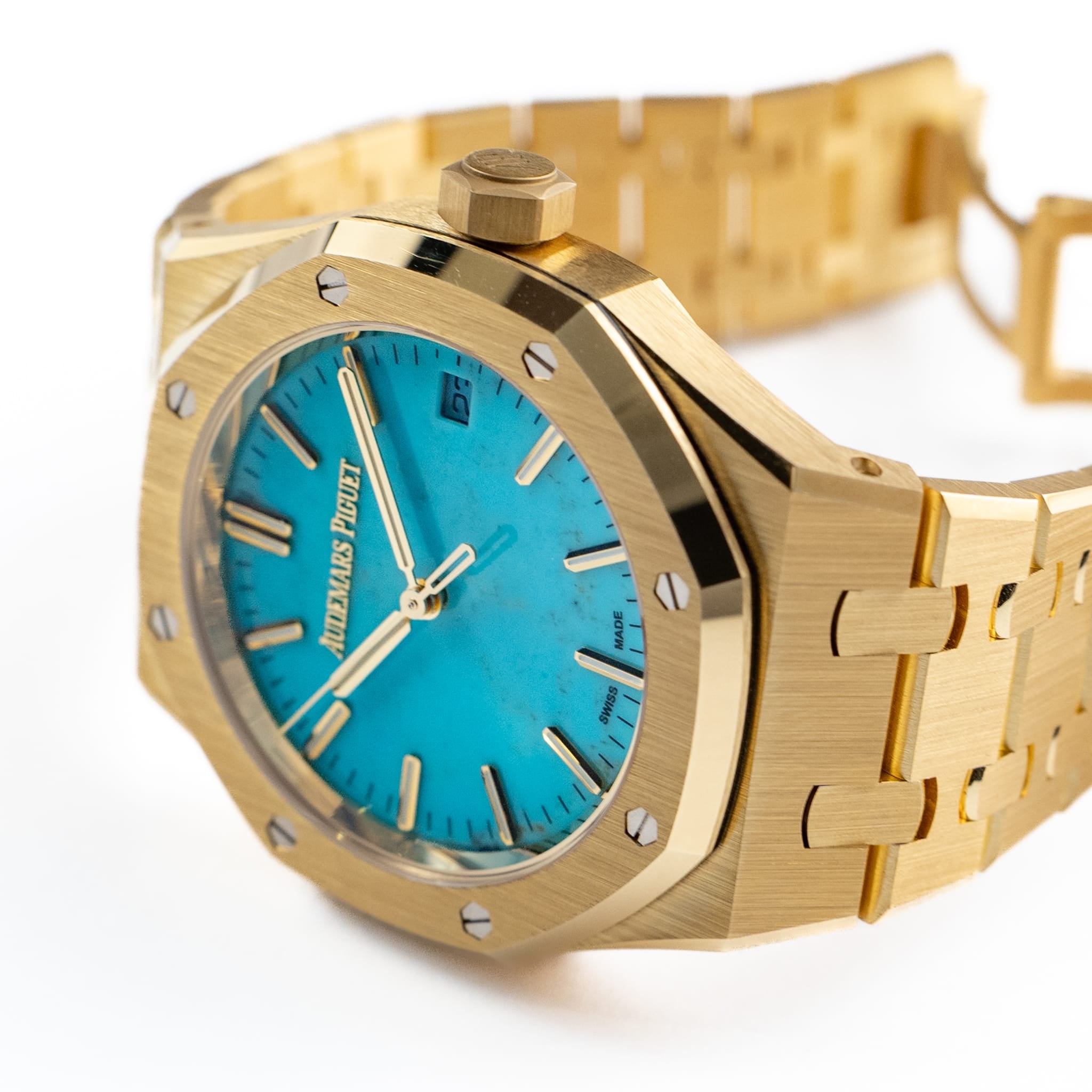 Audemars Piguet Royal Oak Selfwinding 15550BA.OO.1356BA.01 Yellow Gold Blue Turquoise Dial