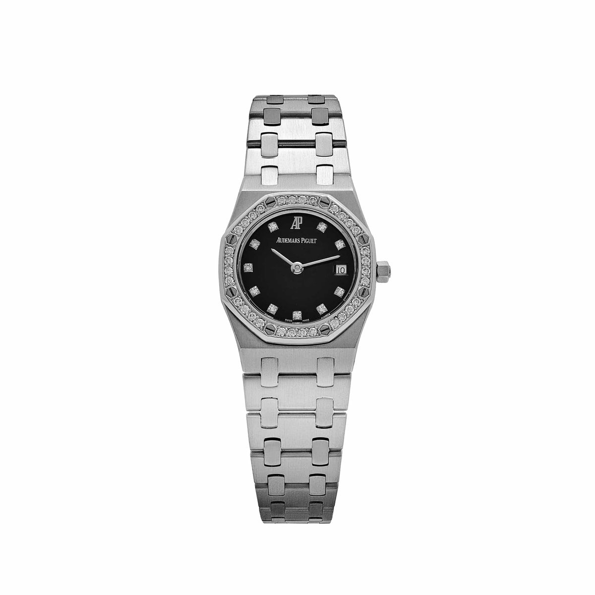 Audemars Piguet Royal Oak 66319BC.ZZ.0722BC.06 Vintage 'Ladies' White Gold Black Diamond Dial Diamond Bezel Quartz