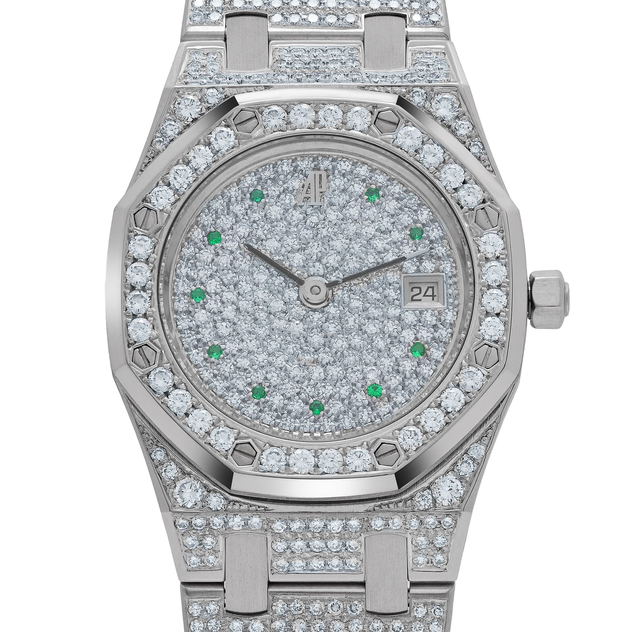 Audemars Piguet Royal Oak Vintage 'Ladies' White Gold Diamond Emerald Set Dial Quartz