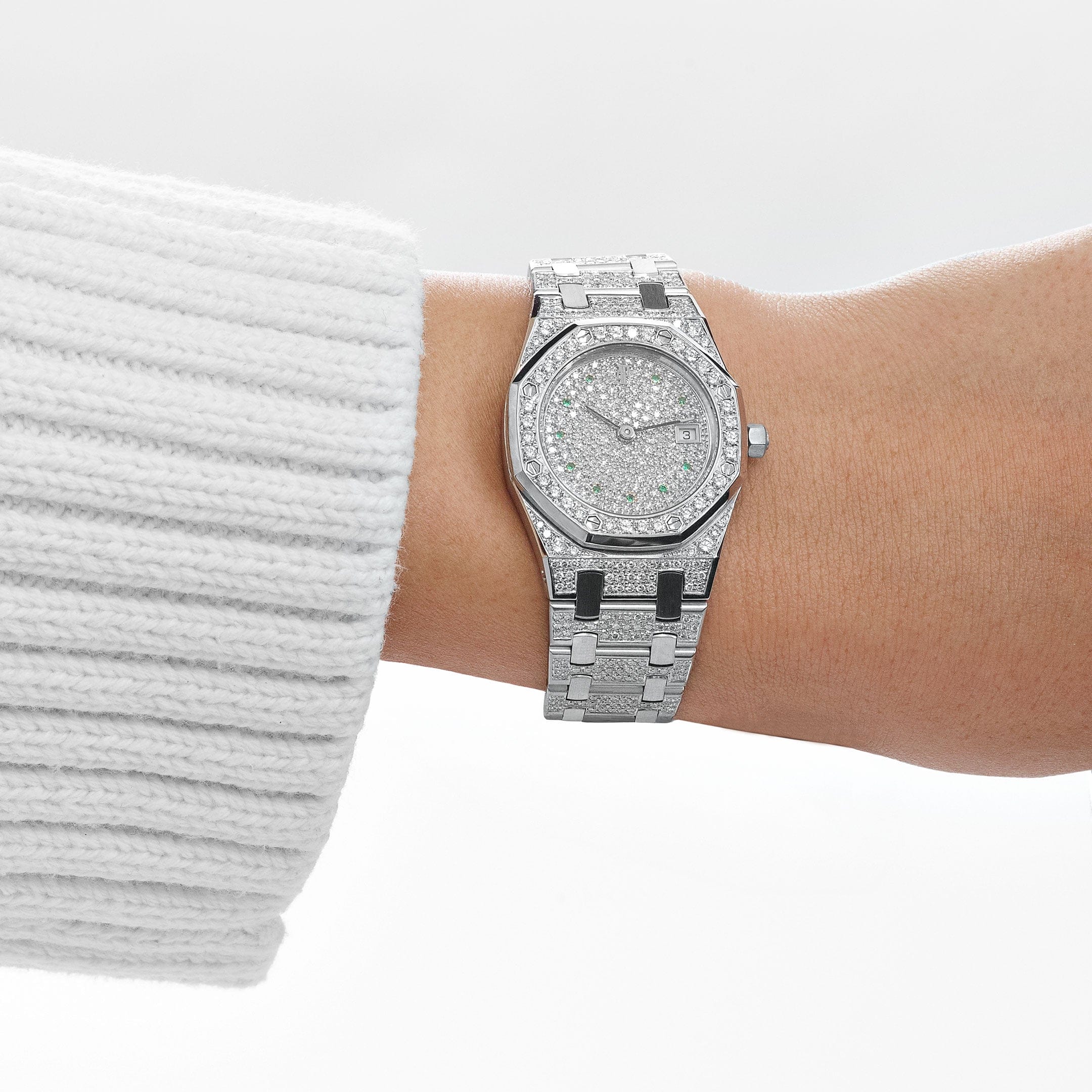 Audemars Piguet Royal Oak Vintage 'Ladies' White Gold Diamond Emerald Set Dial Quartz