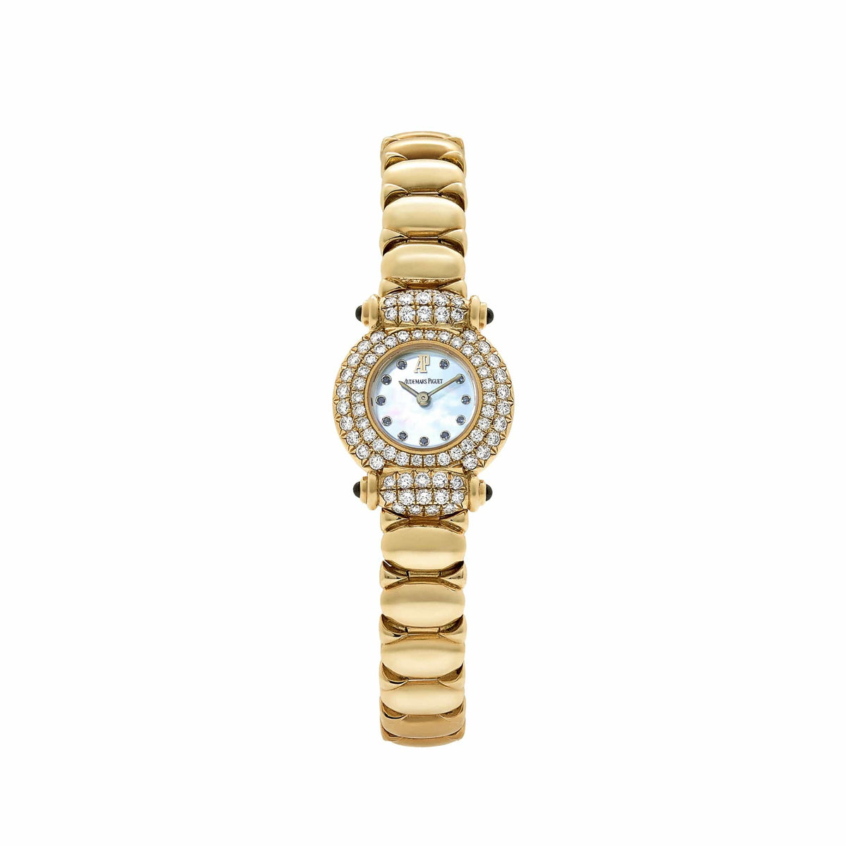 Audemars Piguet Vintage Classique 67030BA.SS.1088BA.01 'Ladies' Yellow Gold Mother of Pearl Sapphire Dial Diamond Bezel Quartz (1996)