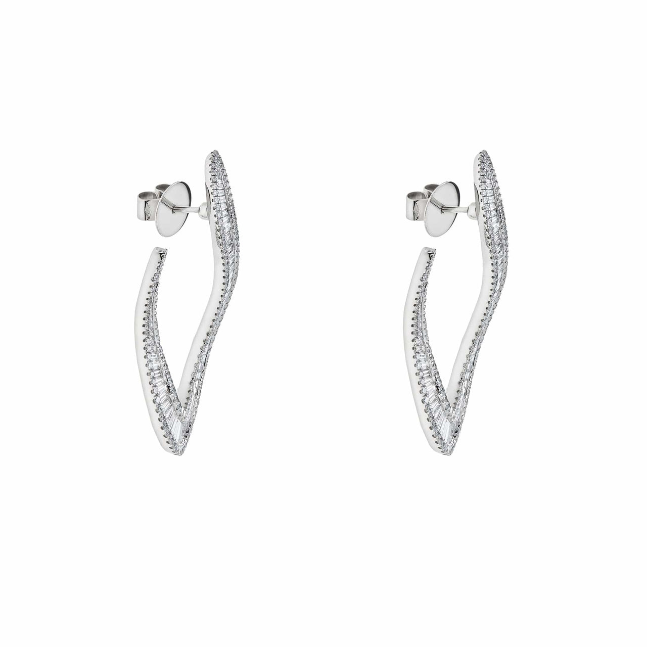 Baguette and Pave Diamond Drop White Gold Earrings Wrist Aficionado