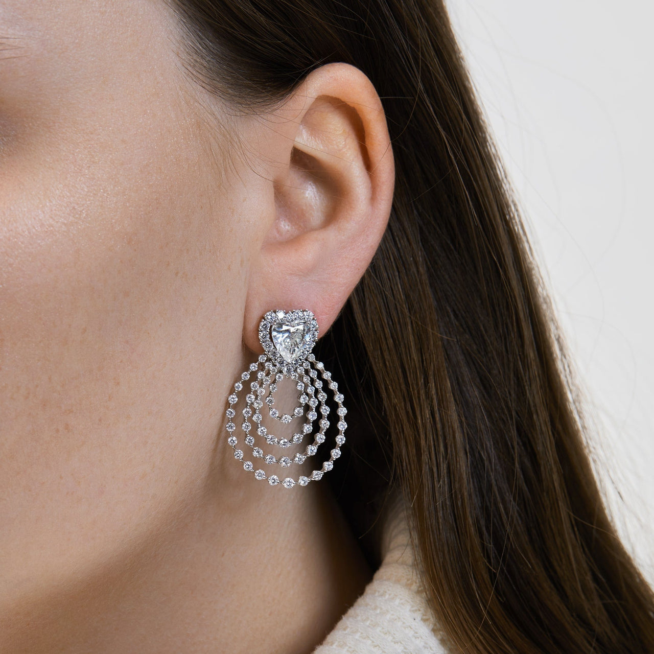 Baguette and Pave Diamond Drop White Gold Earrings
