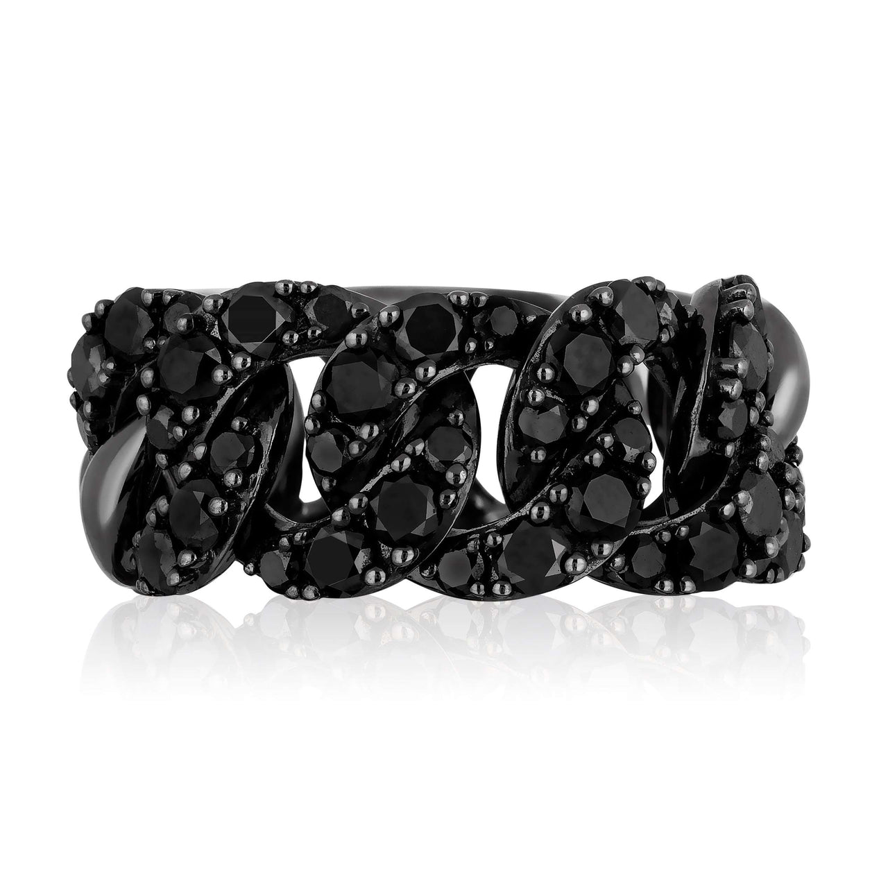 Rings Black Diamond Rhodium Cuban Link Ring Wrist Aficionado