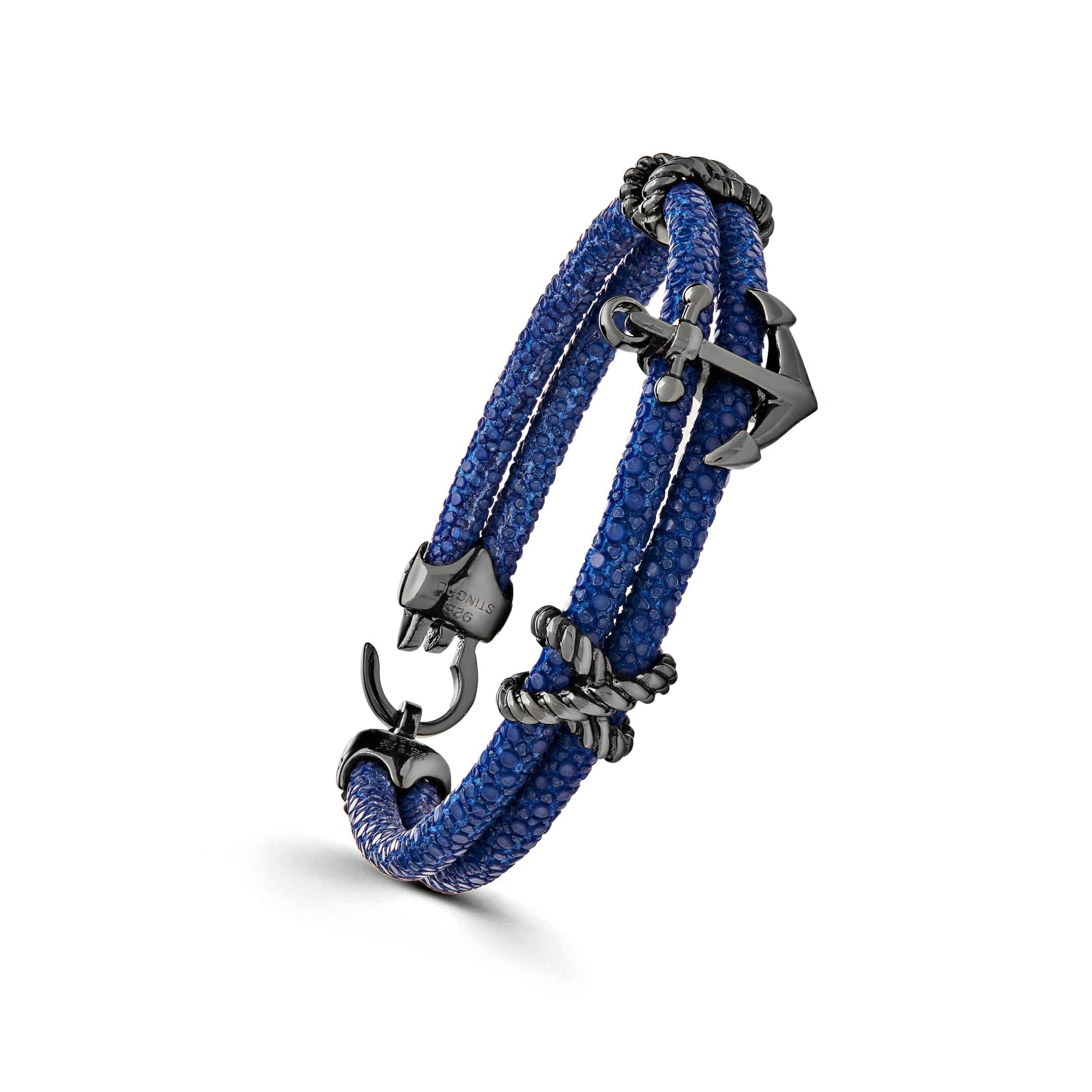 Blue Anchor Silver Black Platinum Plated Bracelet – Wrist Aficionado