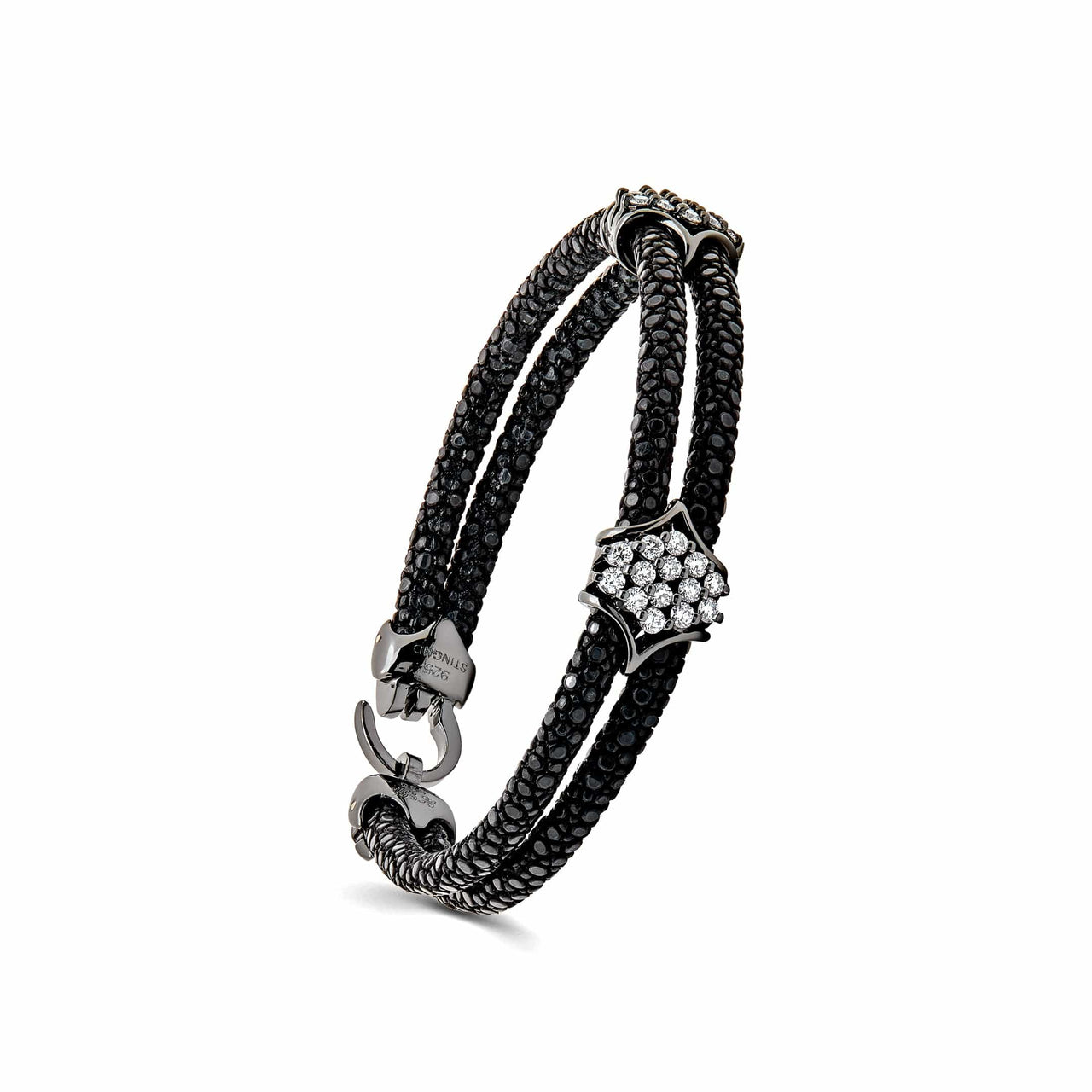 Black Platinum White Diamond Cluster Bracelet
