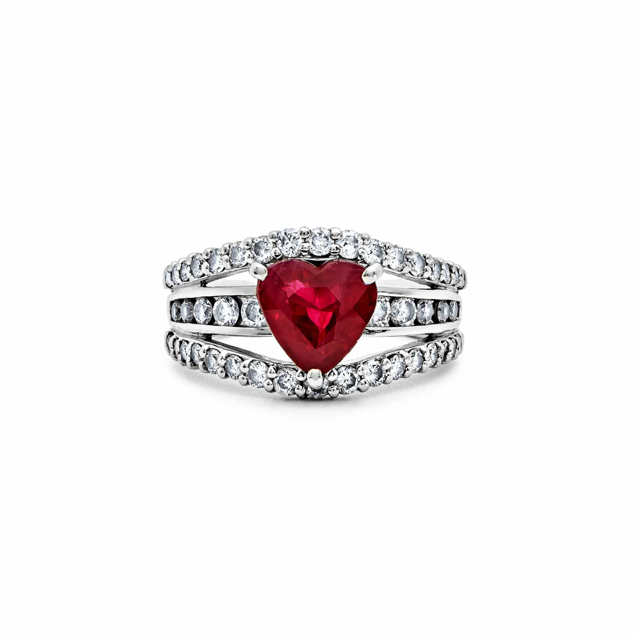 Burmese Ruby + Diamond Heart Shape Ring