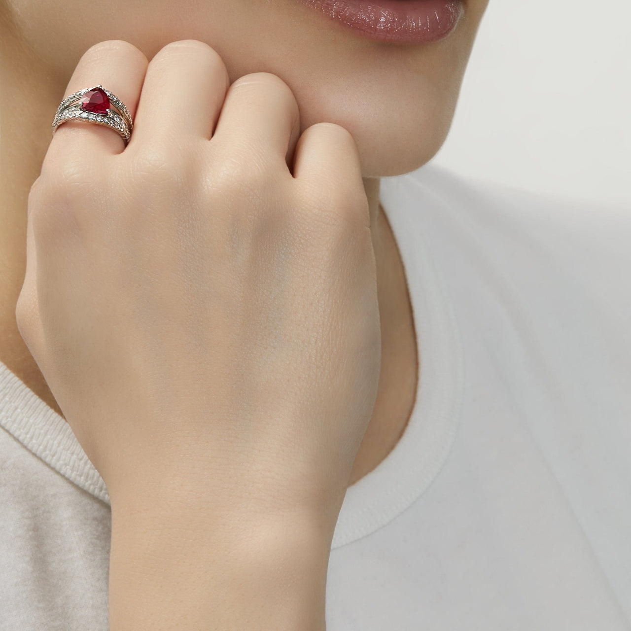 Burmese Ruby + Diamond Heart Shape Ring