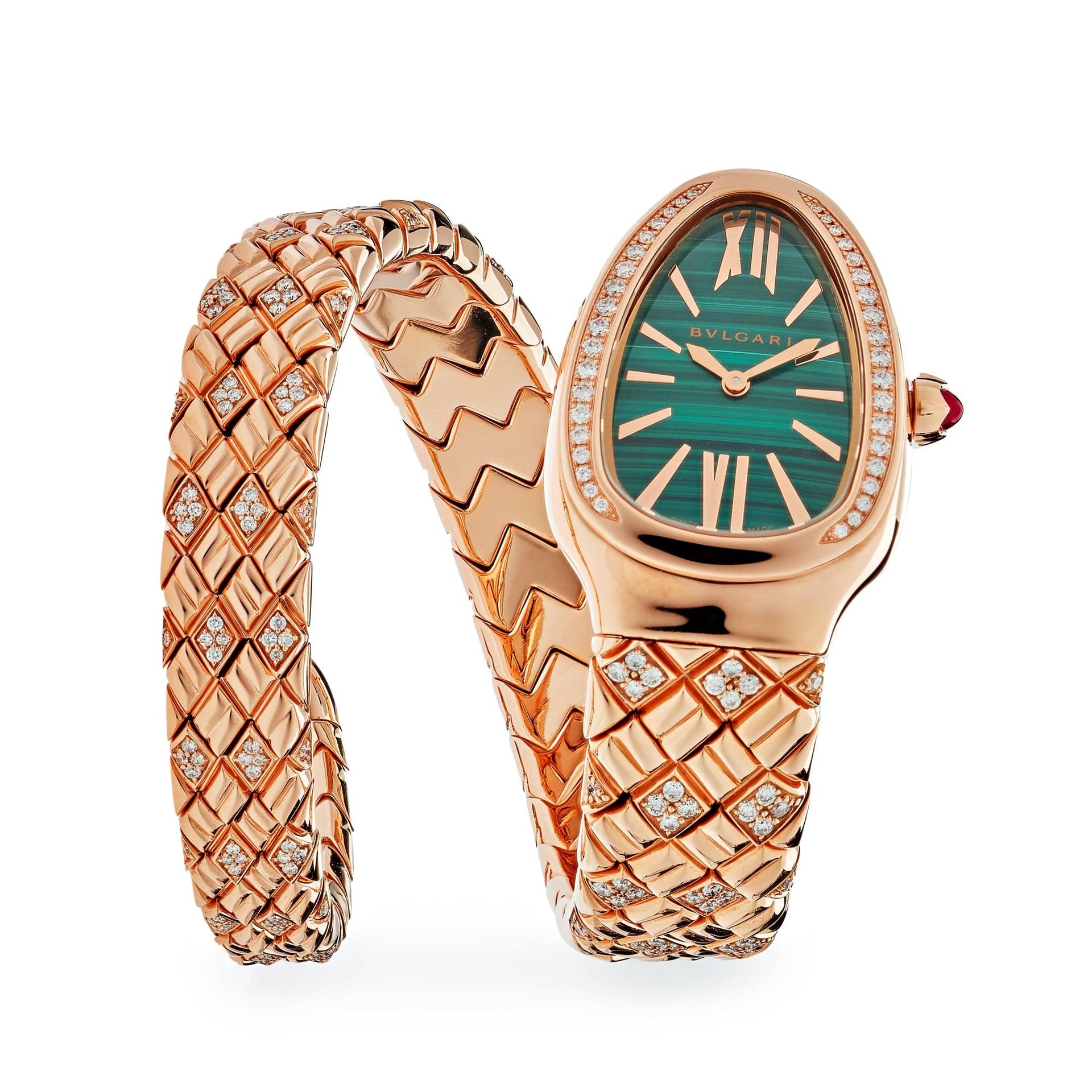 BVLGARI Serpenti Spiga Watch 103626 Rose Gold Malachite Dial