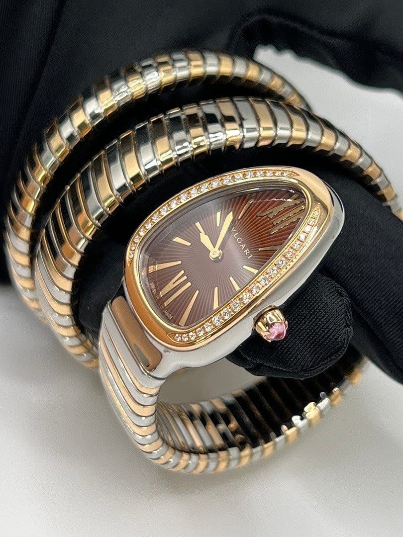 Luxury Watch Bvlgari Serpenti Tubogas 35mm Stainless Steel & Rose Gold 103070 Wrist Aficionado